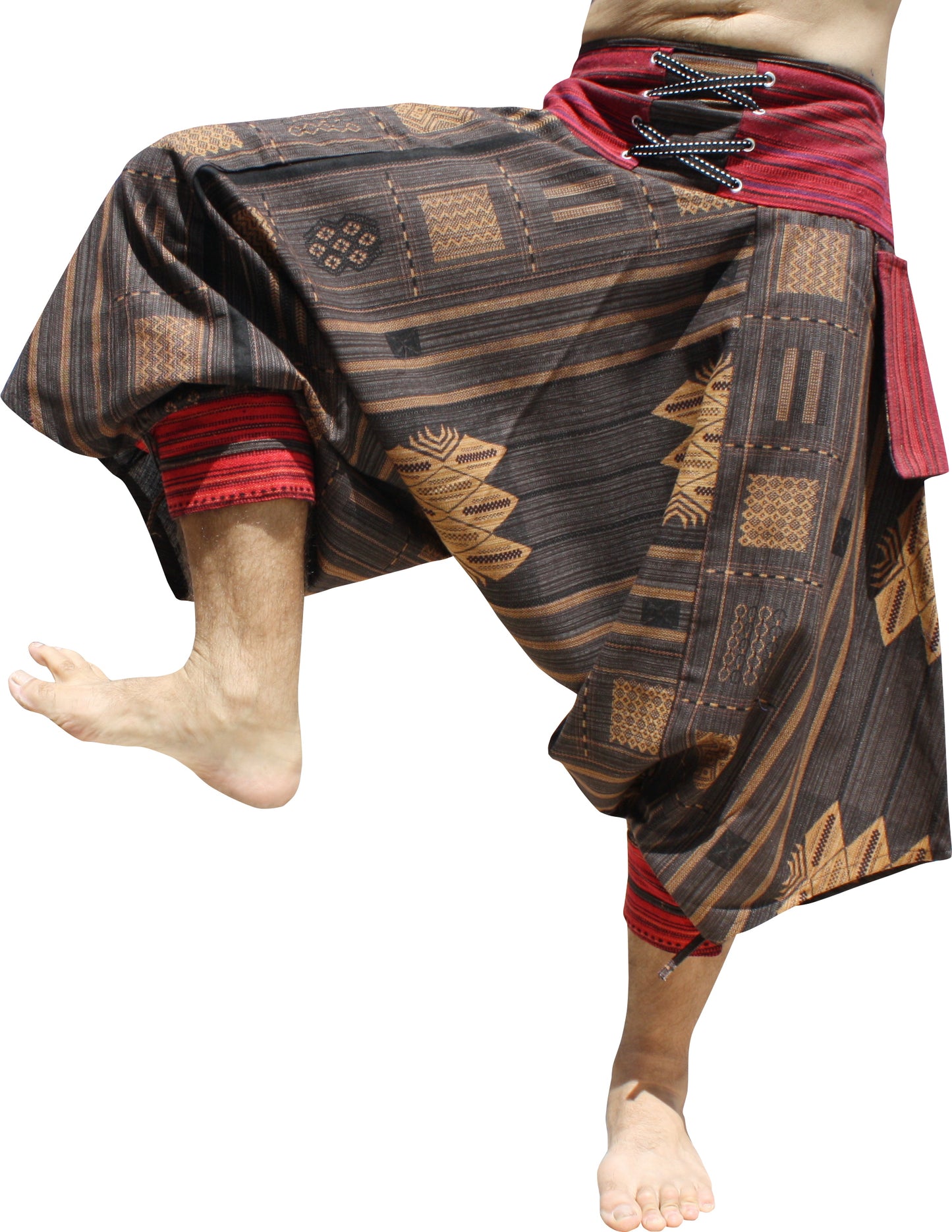 RaanPahMuang Ankle Cuff Textured Cotton Kyoto Pants with Hanging Pocket
