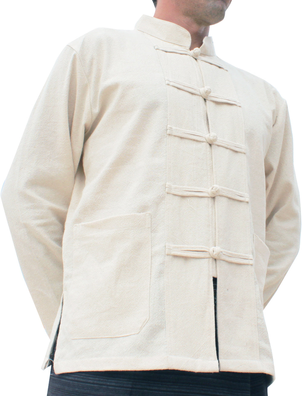 RaanPahMuang Thick Muang Cotton Chinese Jacket Shirt Mandarin Frog Button Front