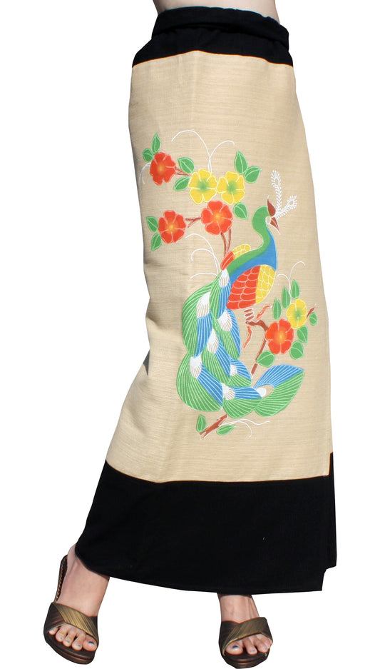 RaanPahMuang Thick Woven Hum Cotton Wrap Skirt with Painting Artwork