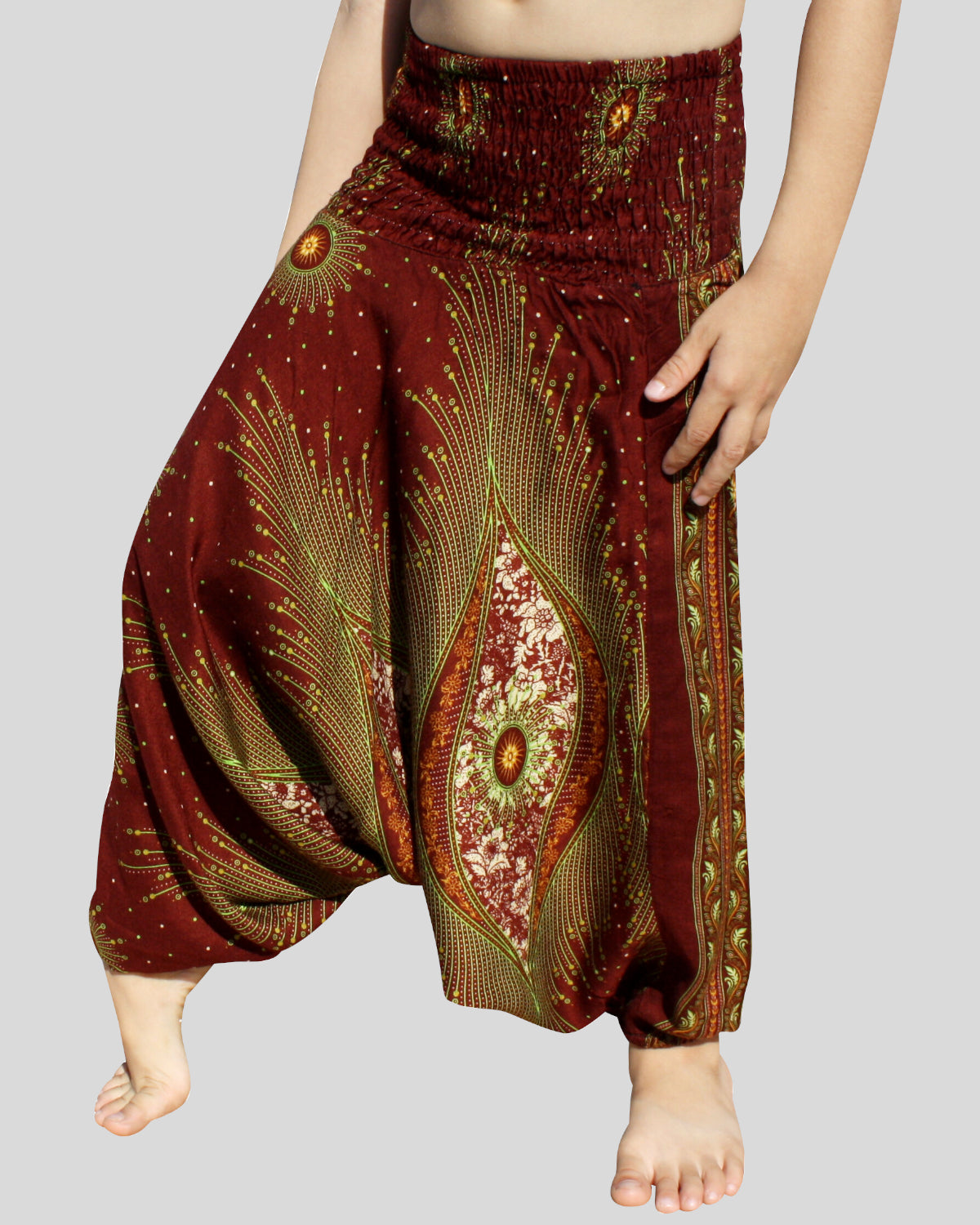 Smock Waist Rayon Aladdin Harem Baggy Pants in Mixed Artworks