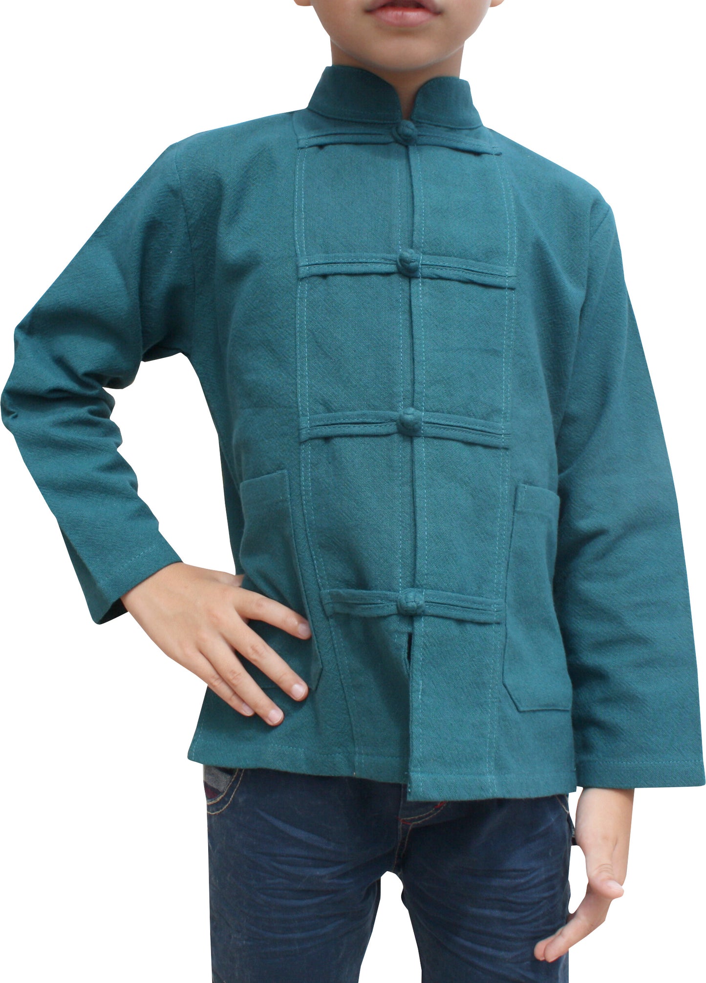 RaanPahMuang Childrens Formal Chinese Collar Long Sleeve Shirt Mixed Soft Cottons