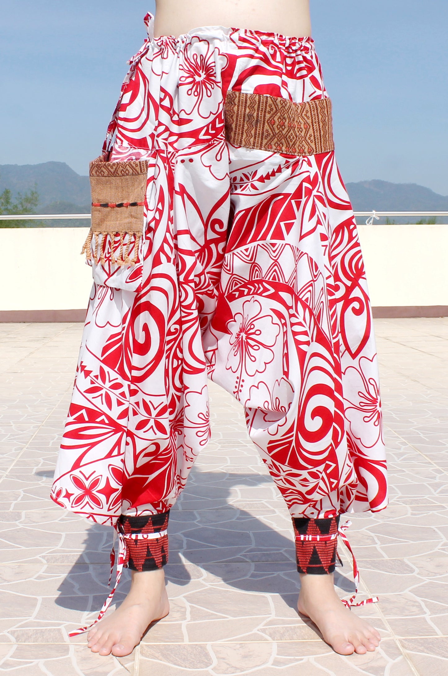 RaanPahMuang Aladin Pants Japanese style with Tied Cuffs and Woven Patches