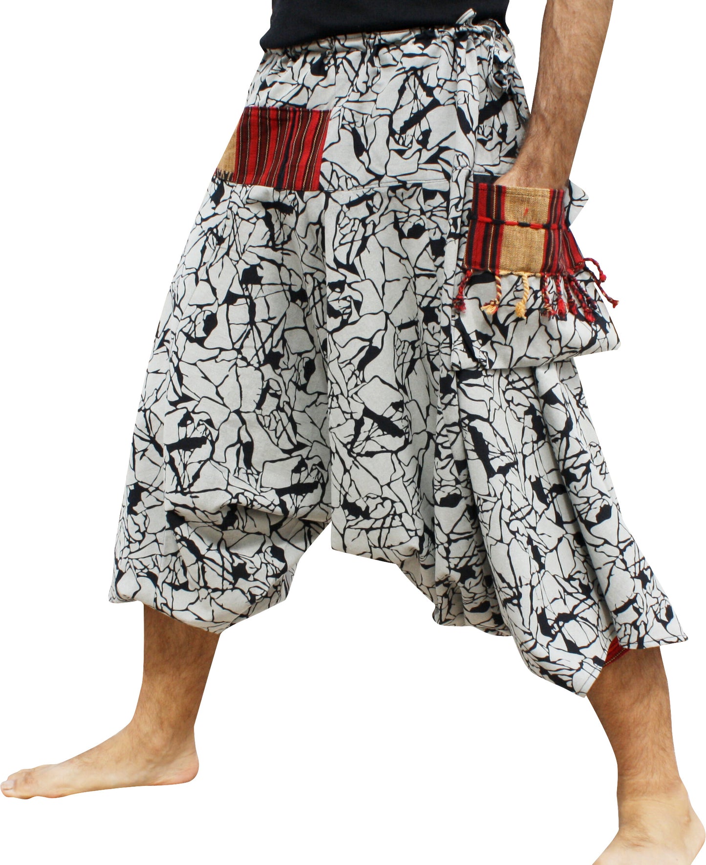 Aladin Pants Japanese style with Tied Cuffs and Woven Patches