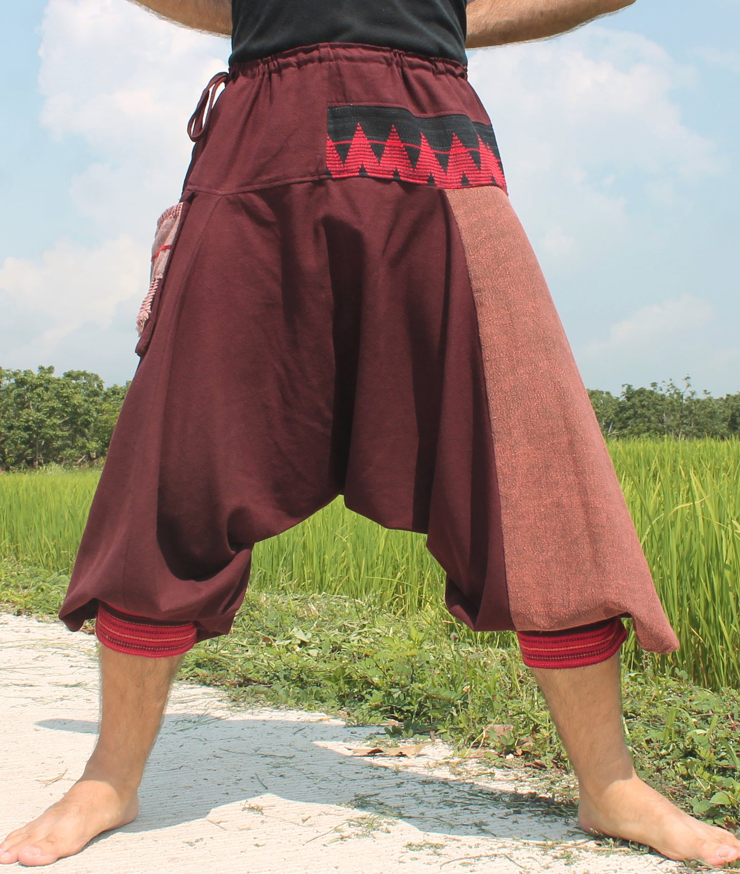 RaanPahMuang Aladin Pants Japanese style with Tied Cuffs and Woven Patches