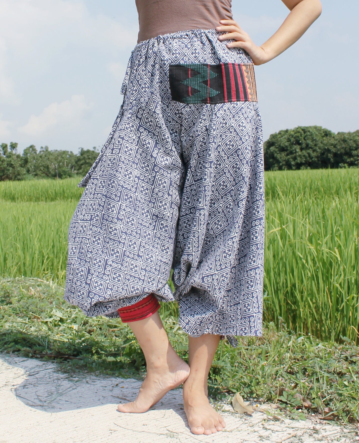 RaanPahMuang Aladin Pants Japanese style with Tied Cuffs and Woven Patches