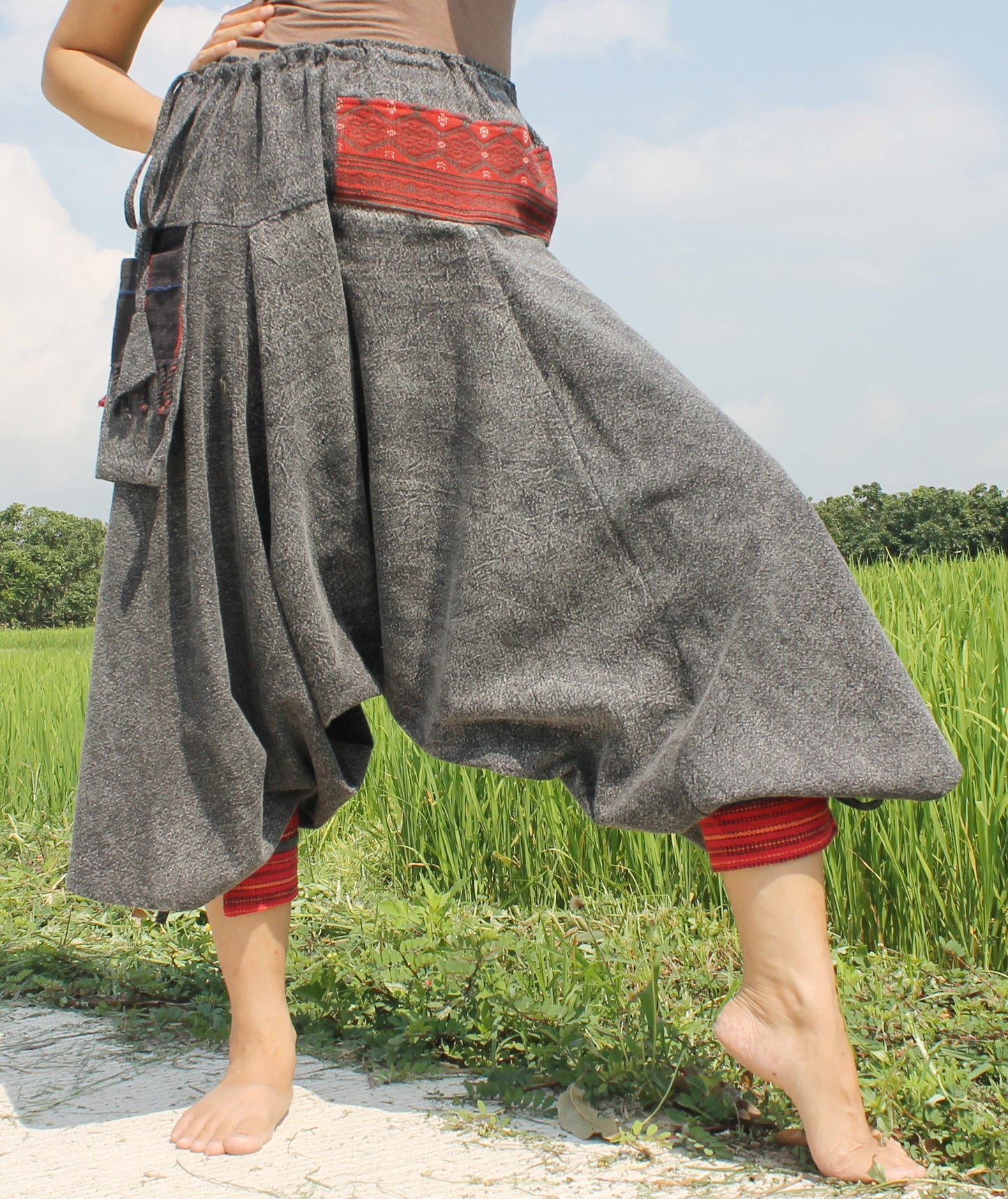 RaanPahMuang Aladin Pants Japanese style with Tied Cuffs and Woven Patches