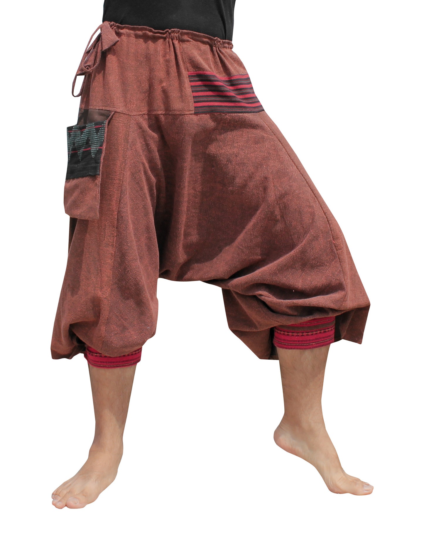 Aladin Pants Japanese style with Tied Cuffs and Woven Patches