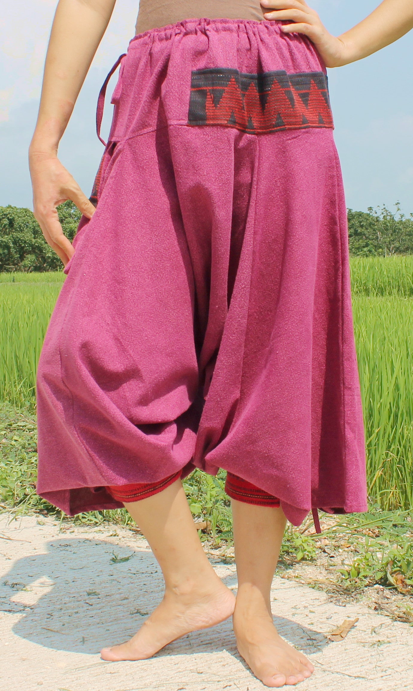 RaanPahMuang Aladin Pants Japanese style with Tied Cuffs and Woven Patches