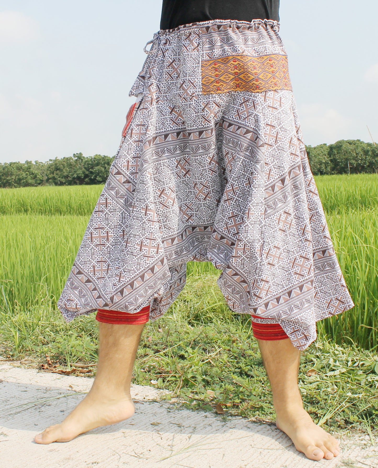 RaanPahMuang Aladin Pants Japanese style with Tied Cuffs and Woven Patches