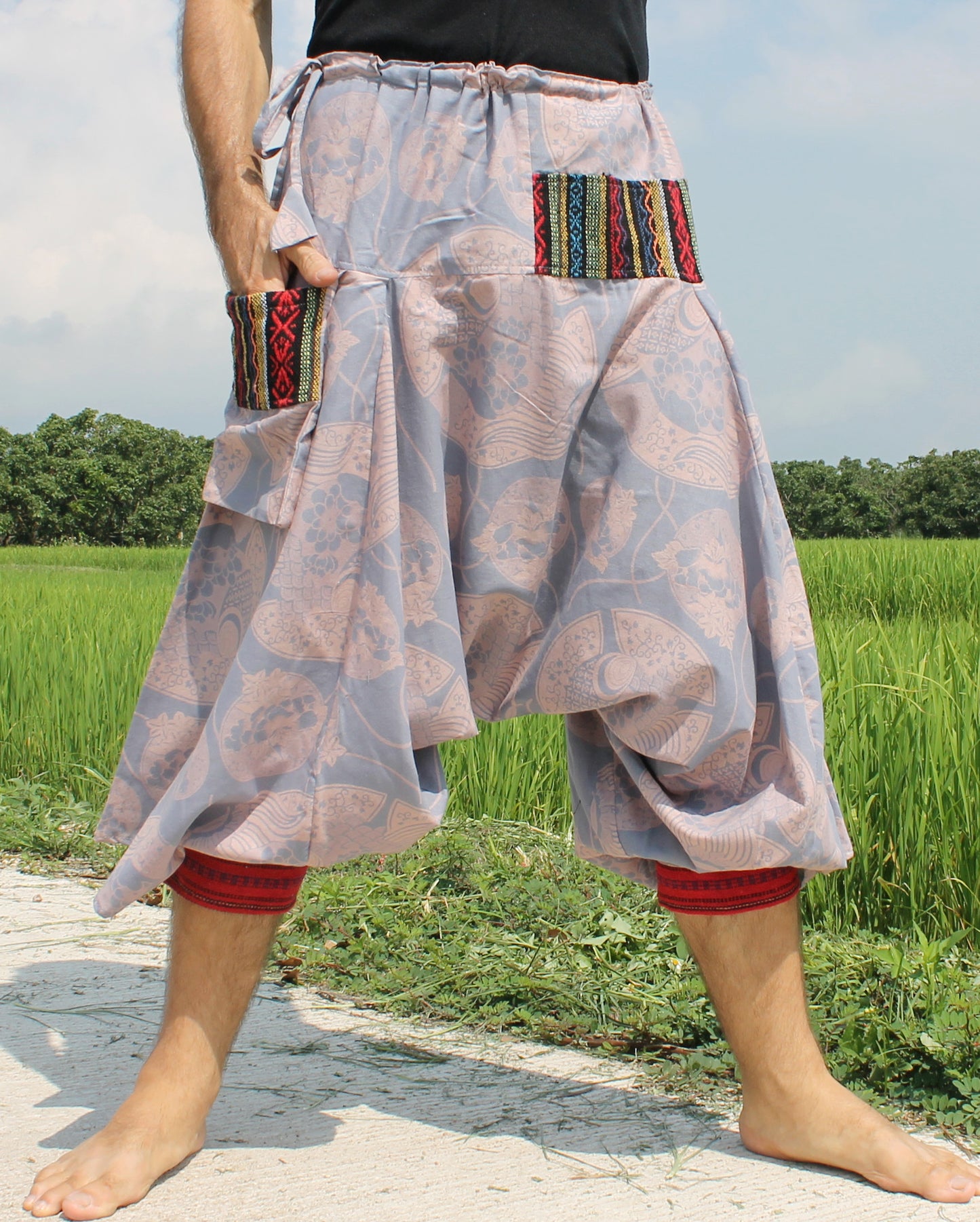 RaanPahMuang Aladin Pants Japanese style with Tied Cuffs and Woven Patches