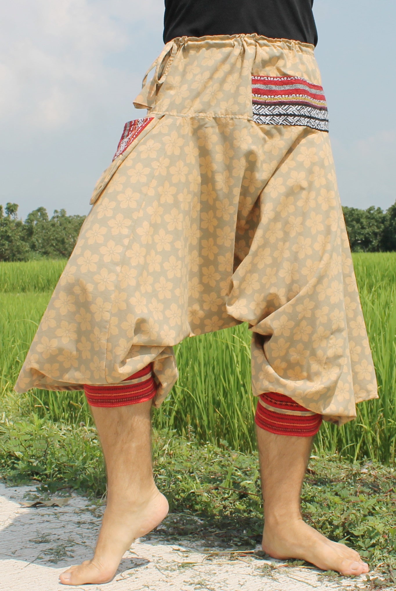 RaanPahMuang Aladin Pants Japanese style with Tied Cuffs and Woven Patches