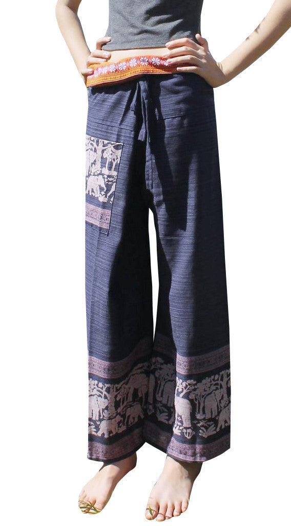 RaanPahMuang Striped Cotton Thai Fisherman Wrap Pants Thai stamped Art Print