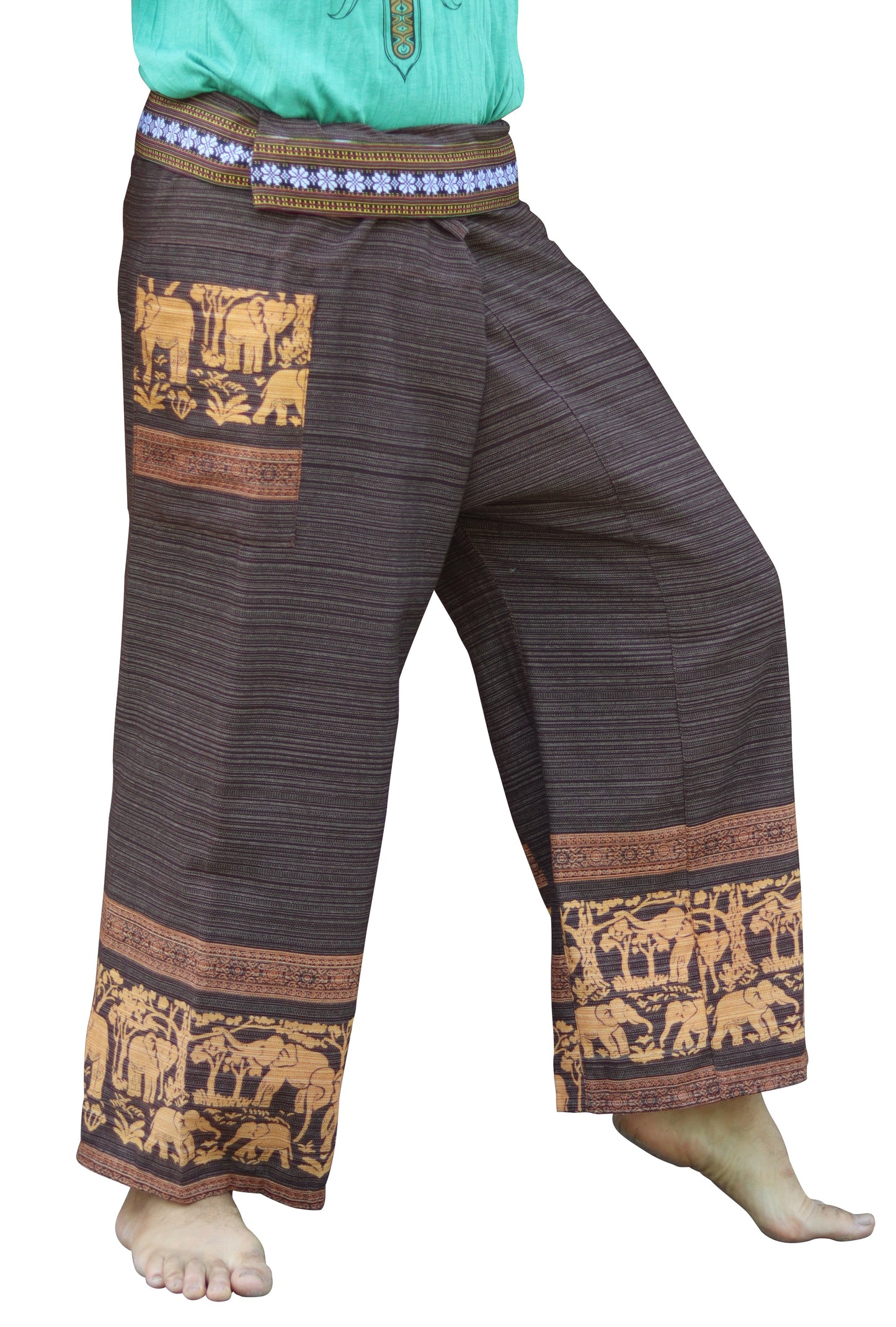 RaanPahMuang Striped Cotton Thai Fisherman Wrap Pants Thai stamped Art Print