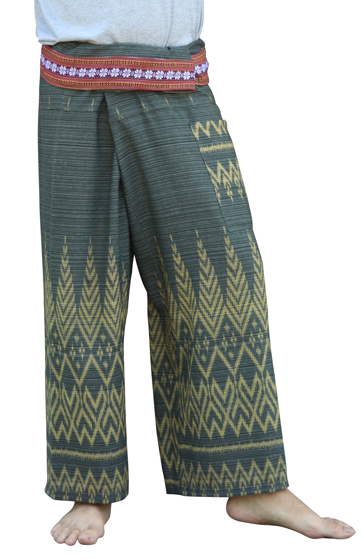 RaanPahMuang Striped Cotton Thai Fisherman Wrap Pants Thai stamped Art Print