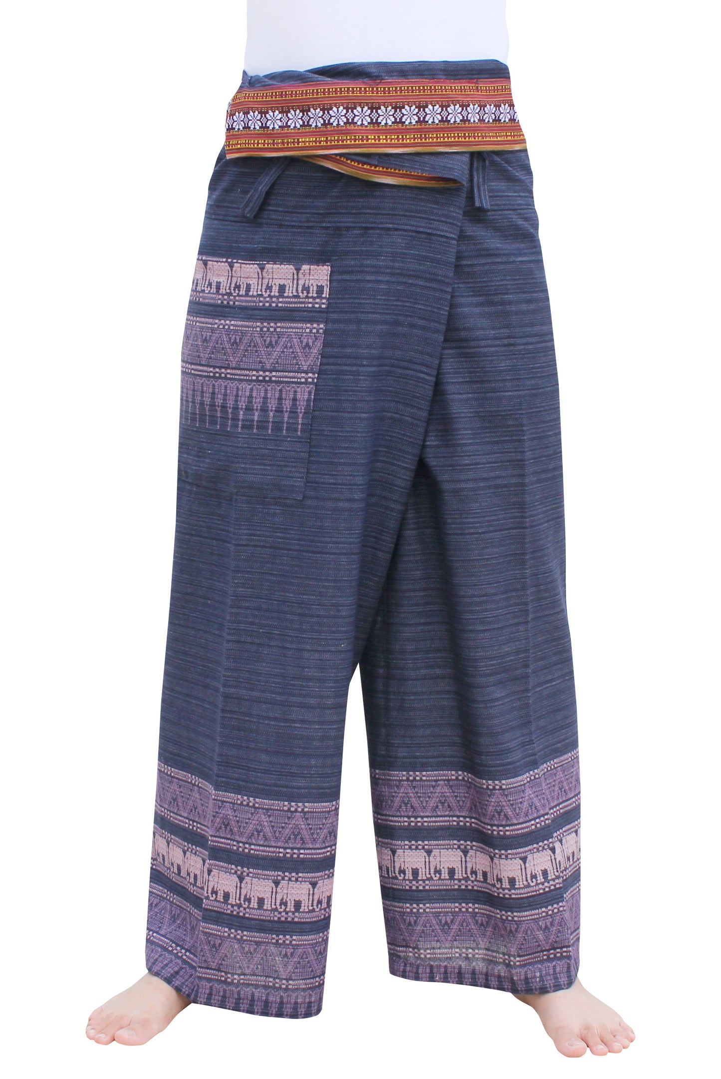RaanPahMuang Striped Cotton Thai Fisherman Wrap Pants Thai stamped Art Print