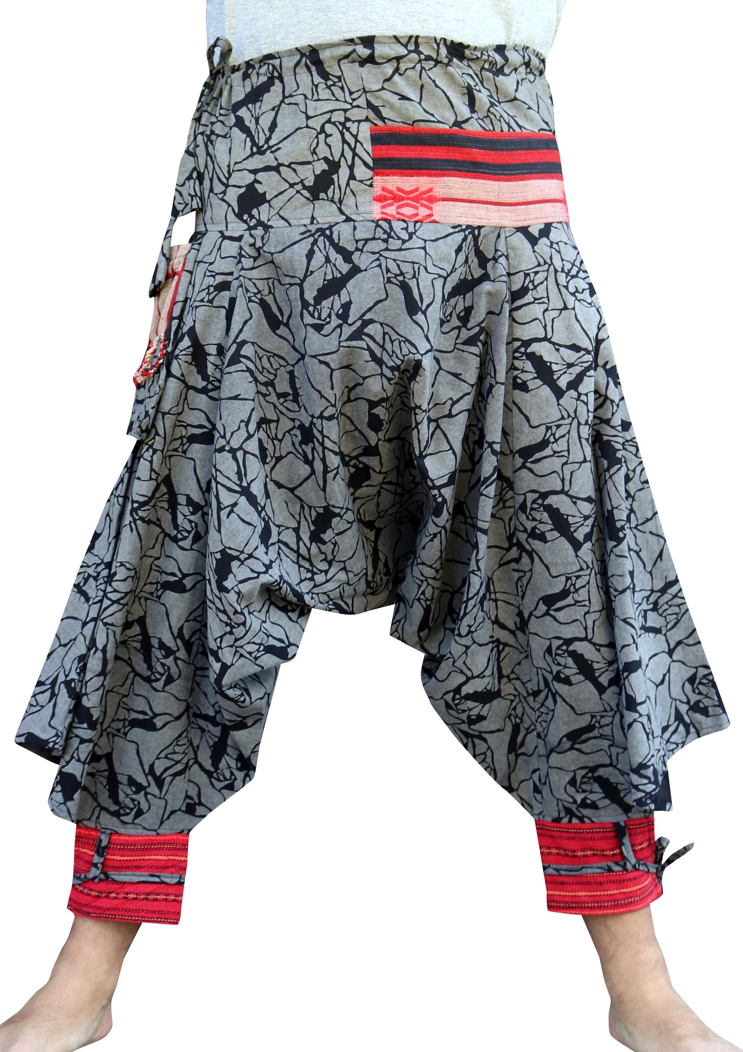 Aladin Pants Japanese style with Tied Cuffs and Woven Patches