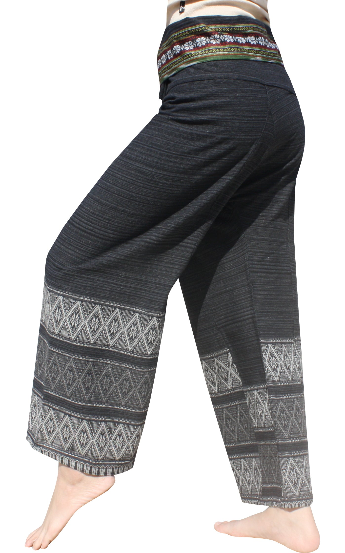 RaanPahMuang Striped Cotton Thai Fisherman Wrap Pants Thai stamped Art Print