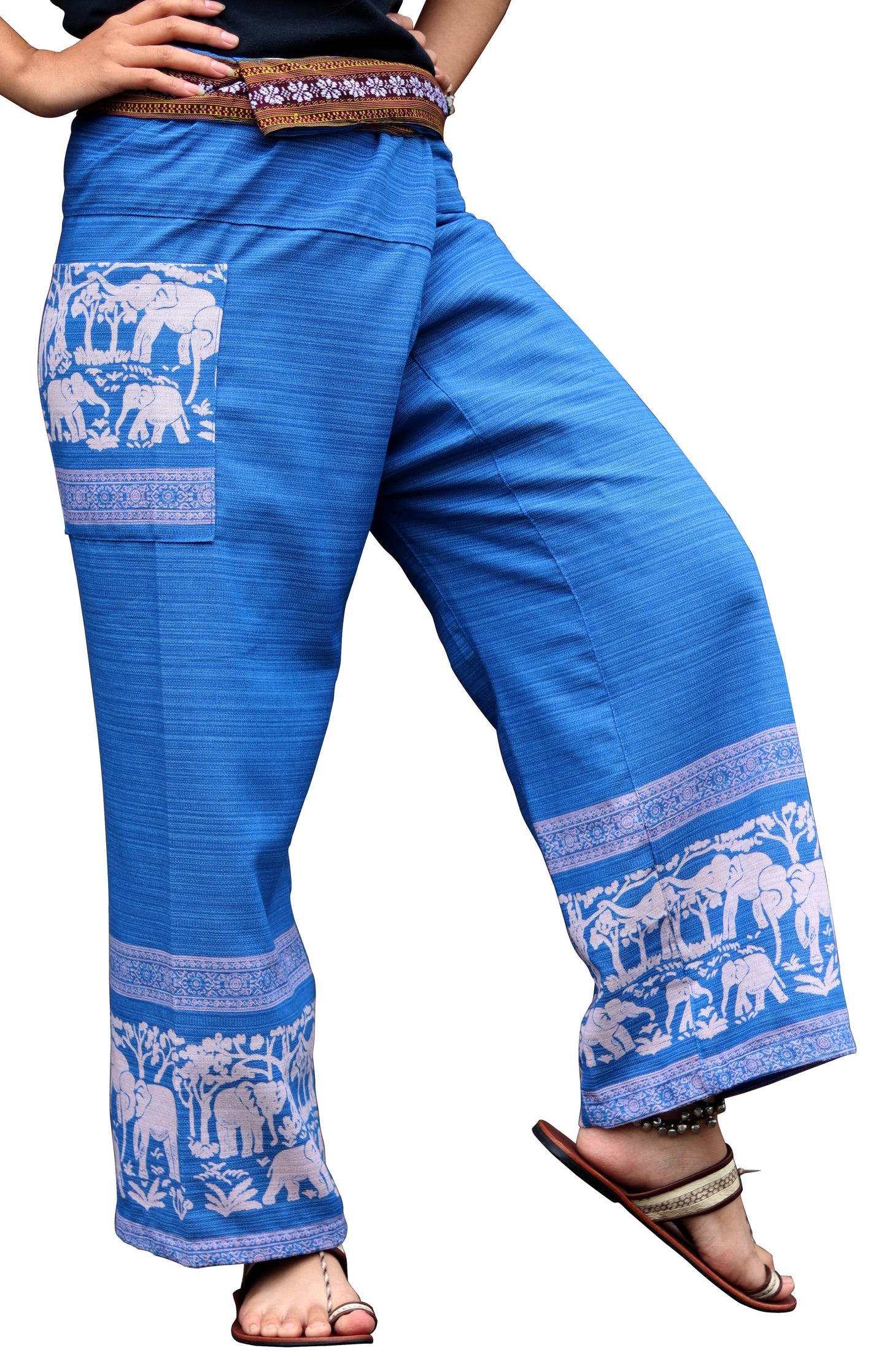 RaanPahMuang Striped Cotton Thai Fisherman Wrap Pants Thai stamped Art Print