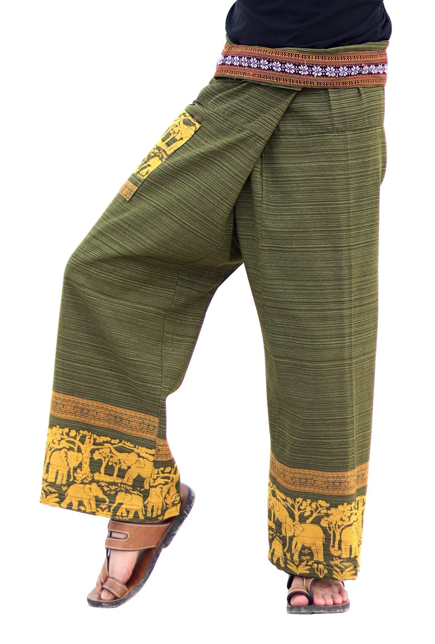RaanPahMuang Striped Cotton Thai Fisherman Wrap Pants Thai stamped Art Print