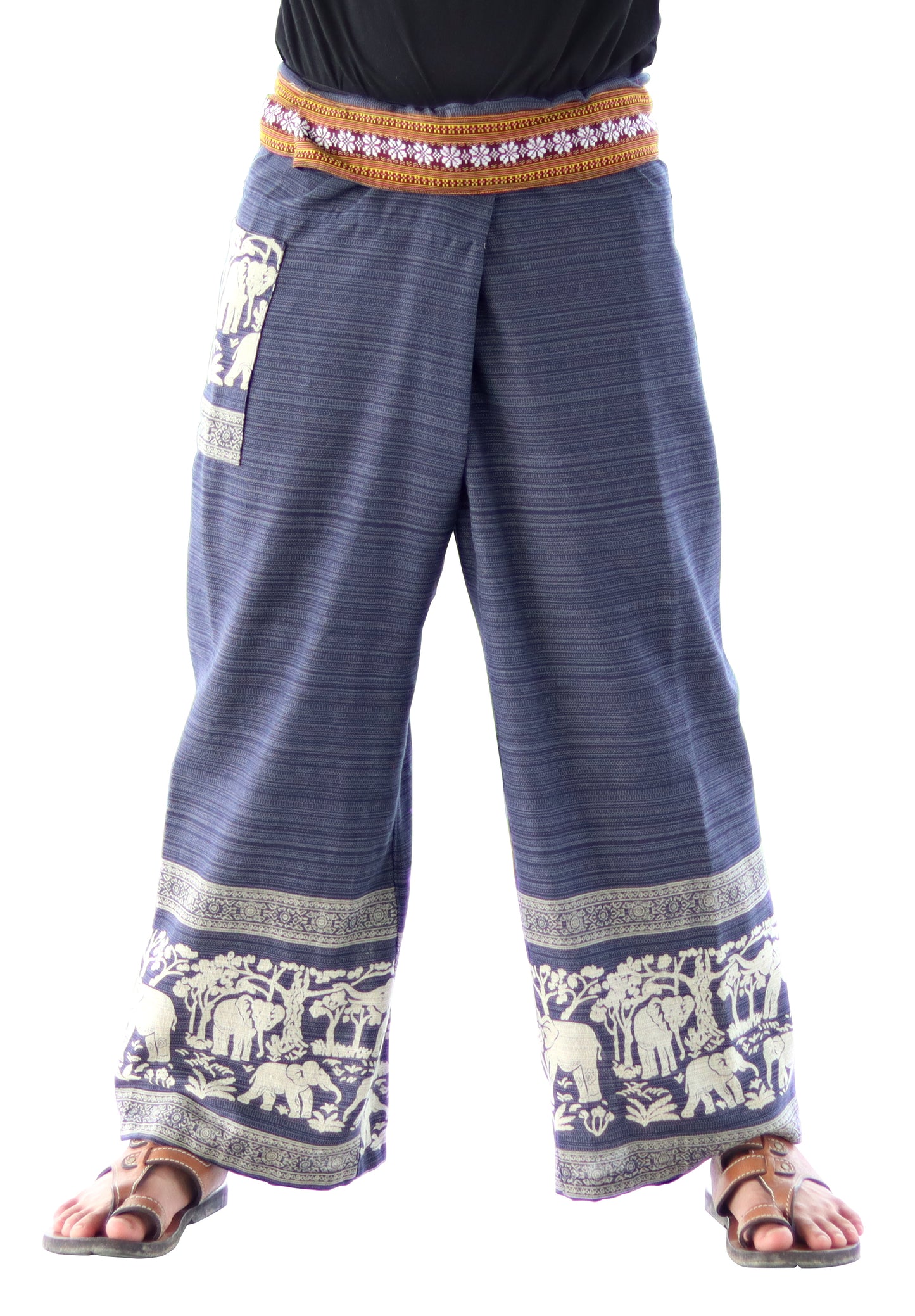 RaanPahMuang Striped Cotton Thai Fisherman Wrap Pants Thai stamped Art Print