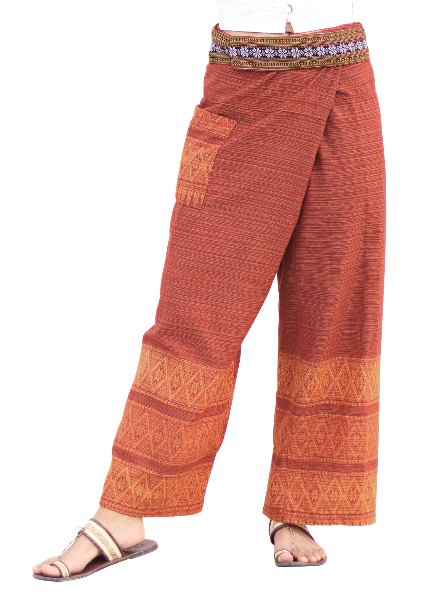 RaanPahMuang Striped Cotton Thai Fisherman Wrap Pants Thai stamped Art Print
