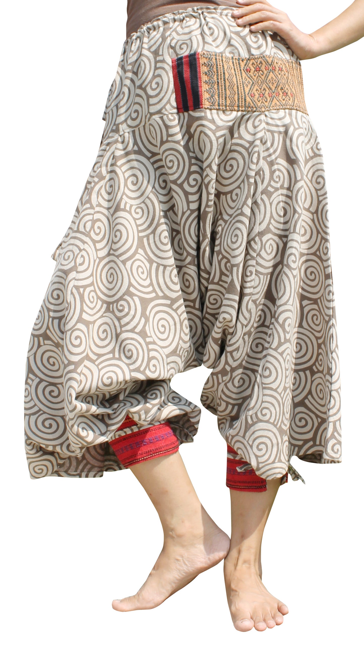 RaanPahMuang Aladin Pants Japanese style with Tied Cuffs and Woven Patches