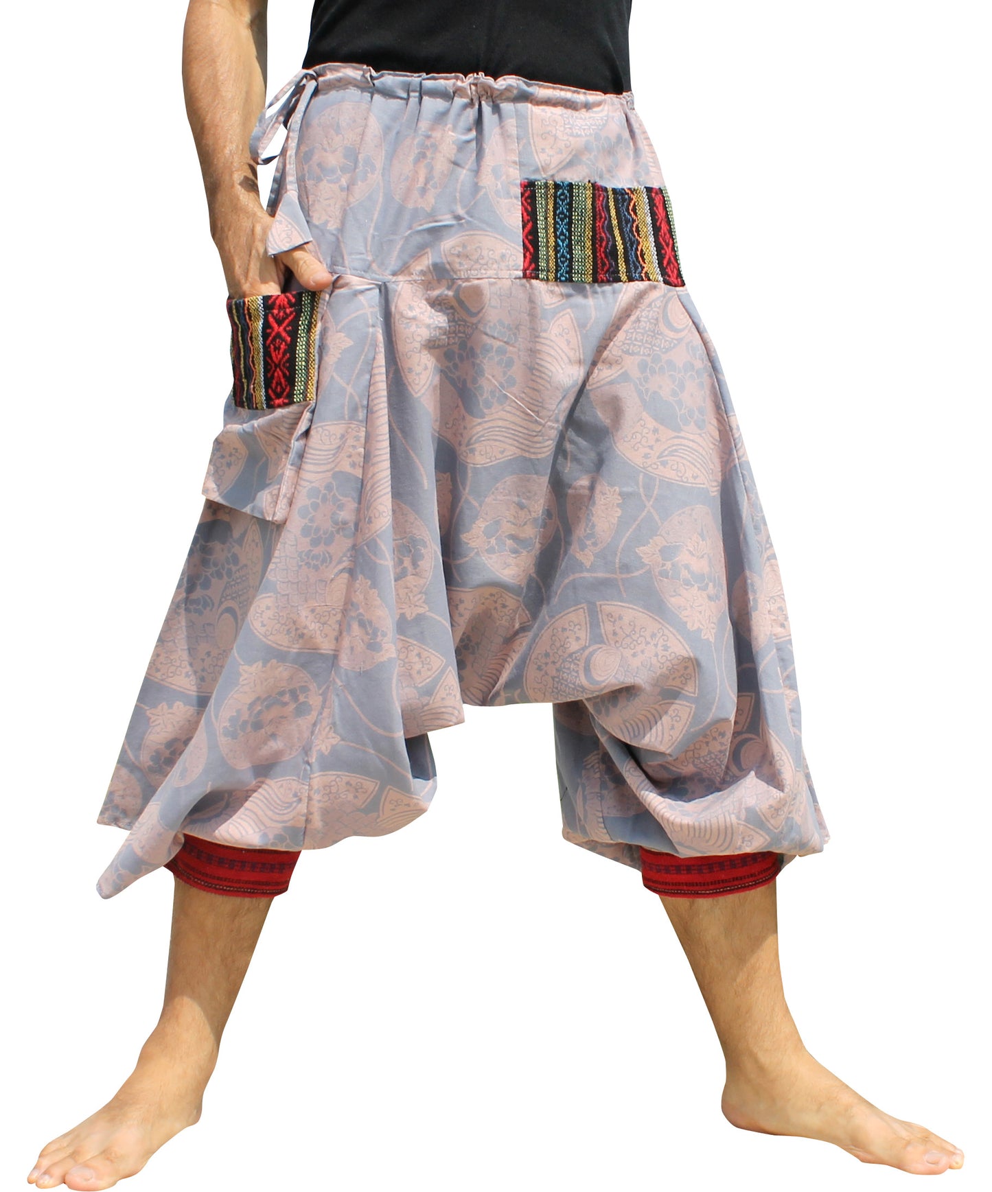 RaanPahMuang Aladin Pants Japanese style with Tied Cuffs and Woven Patches