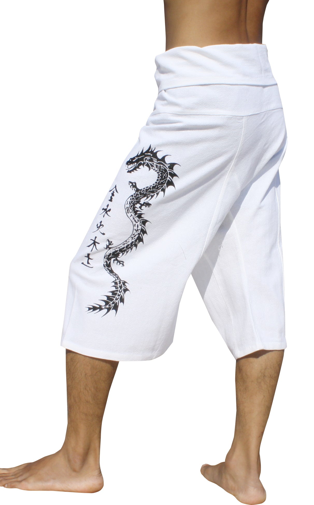 RaanPahMuang Cotton Fisherman Capri Wrap Shorts Tattoo Dragon Print