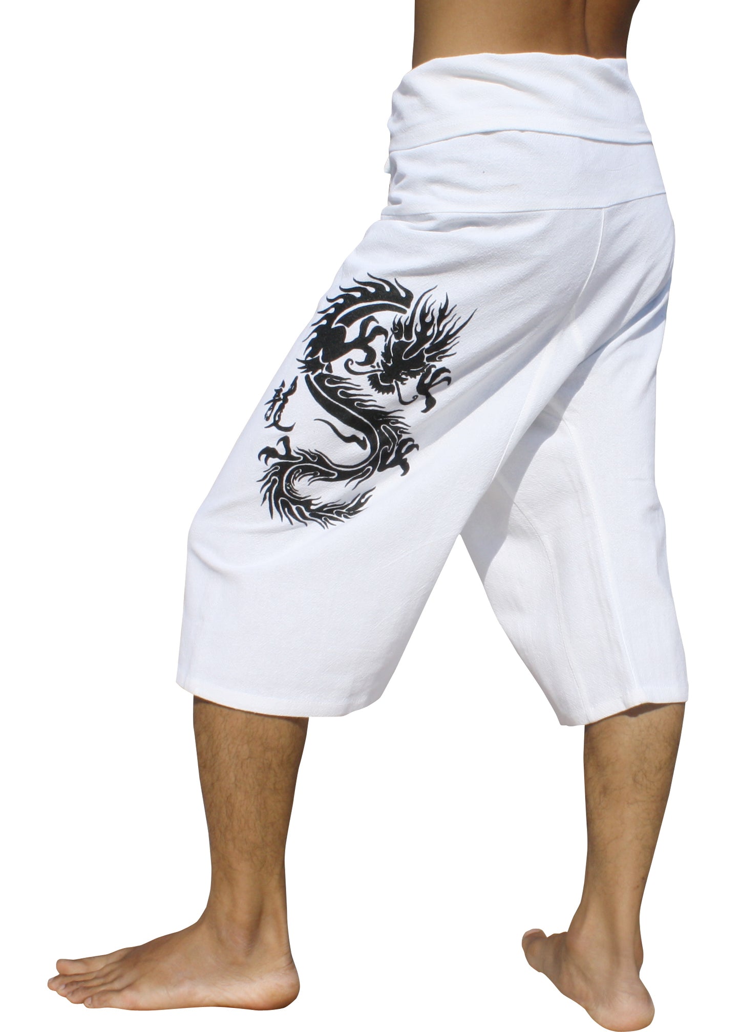 RaanPahMuang Cotton Fisherman Capri Wrap Shorts Tattoo Dragon Print
