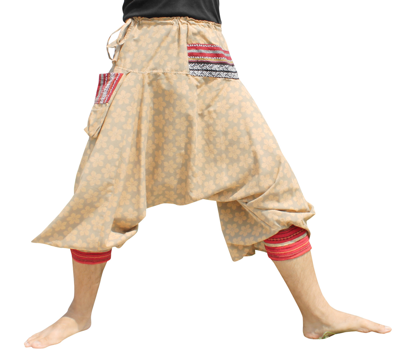 RaanPahMuang Aladin Pants Japanese style with Tied Cuffs and Woven Patches