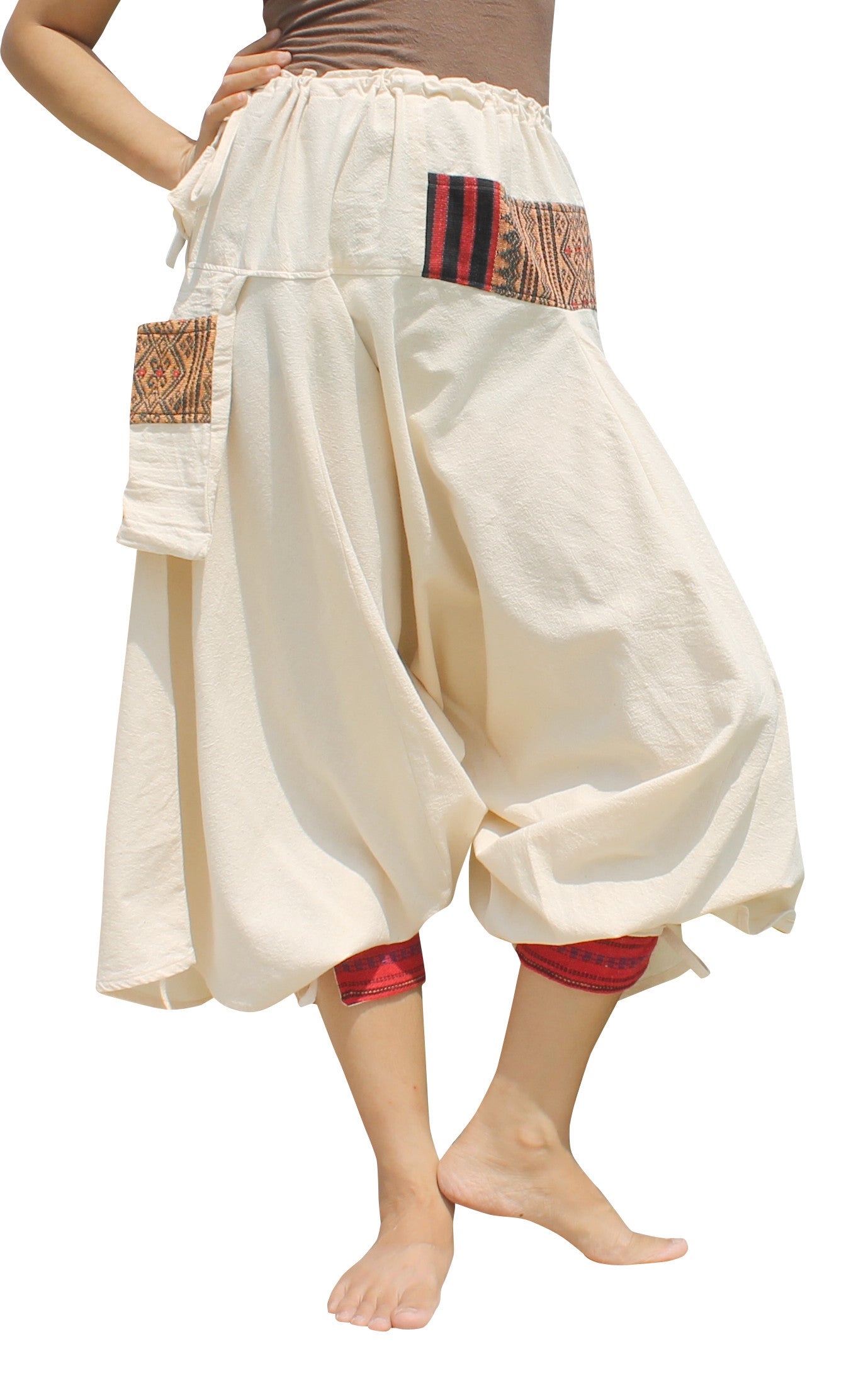 RaanPahMuang Aladin Pants Japanese style with Tied Cuffs and Woven Patches