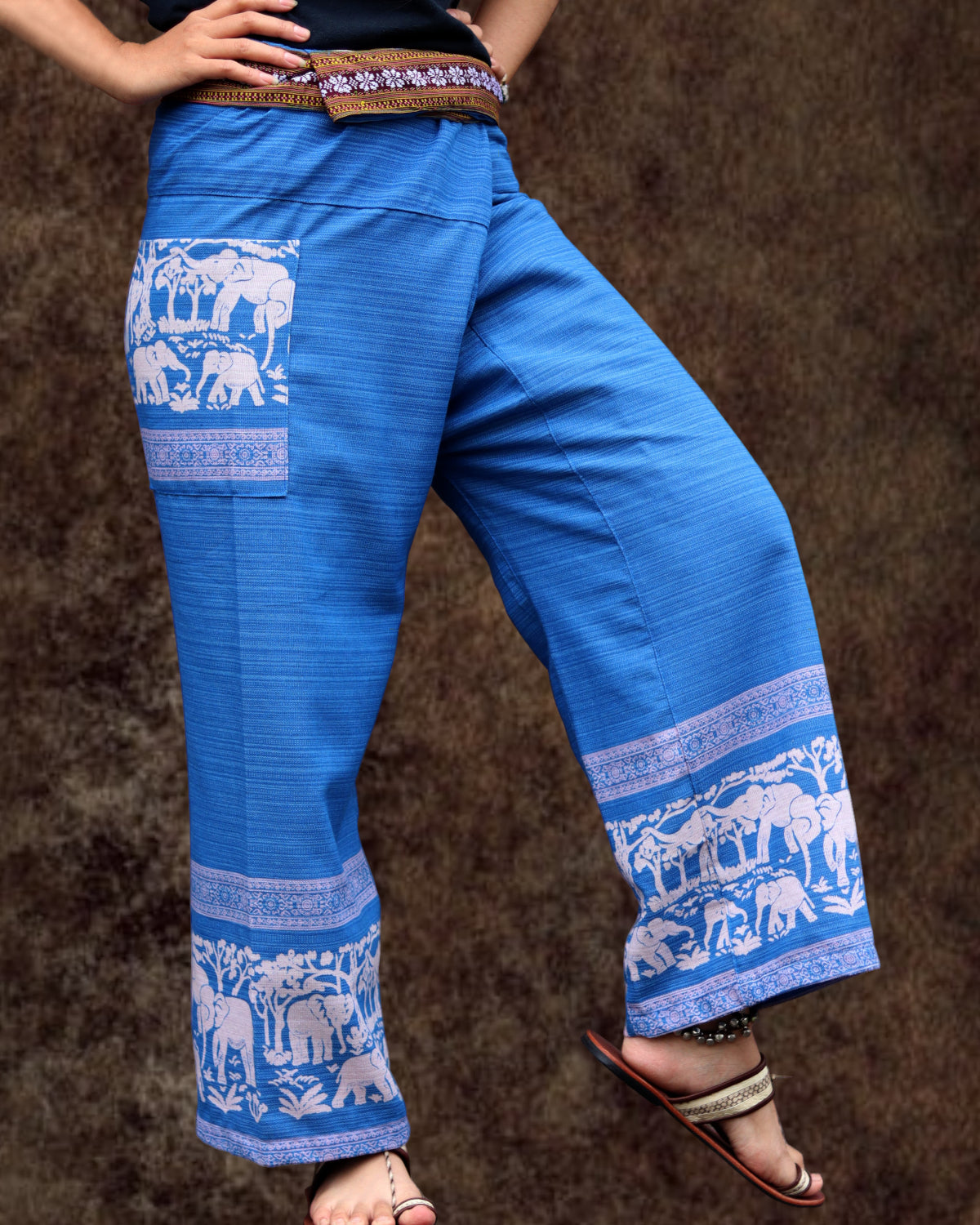 RaanPahMuang Striped Cotton Thai Fisherman Wrap Pants Thai stamped Art Print