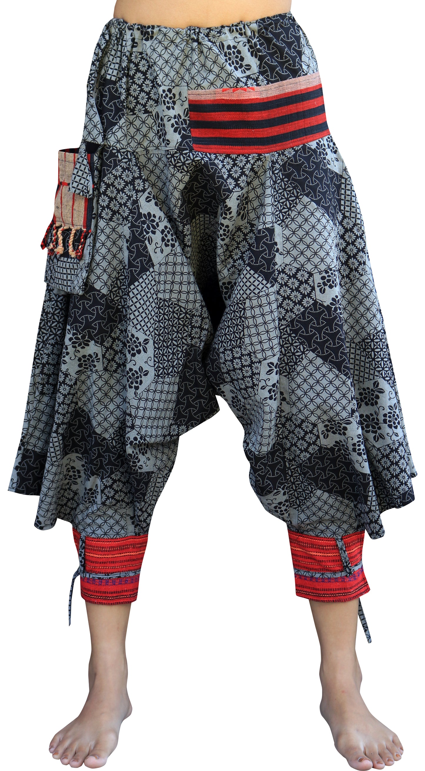 RaanPahMuang Aladin Pants Japanese style with Tied Cuffs and Woven Patches