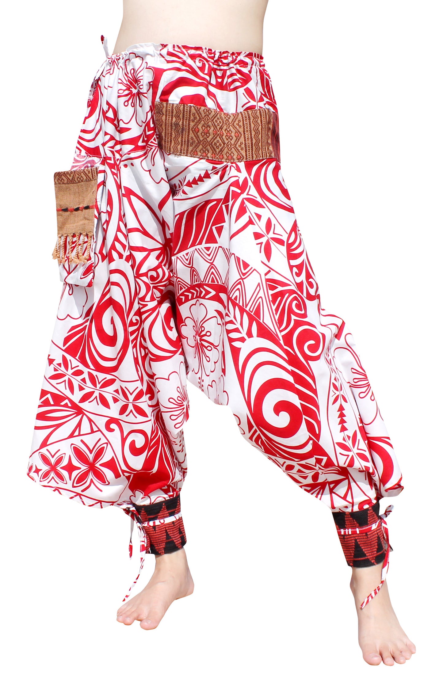 RaanPahMuang Aladin Pants Japanese style with Tied Cuffs and Woven Patches