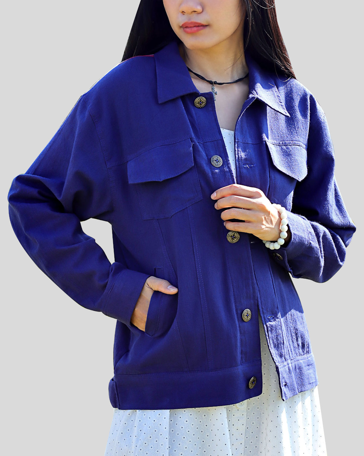 American Ladies Cotton Biker Stonewashed USA Patriot Flag WindBreaker Jacket
