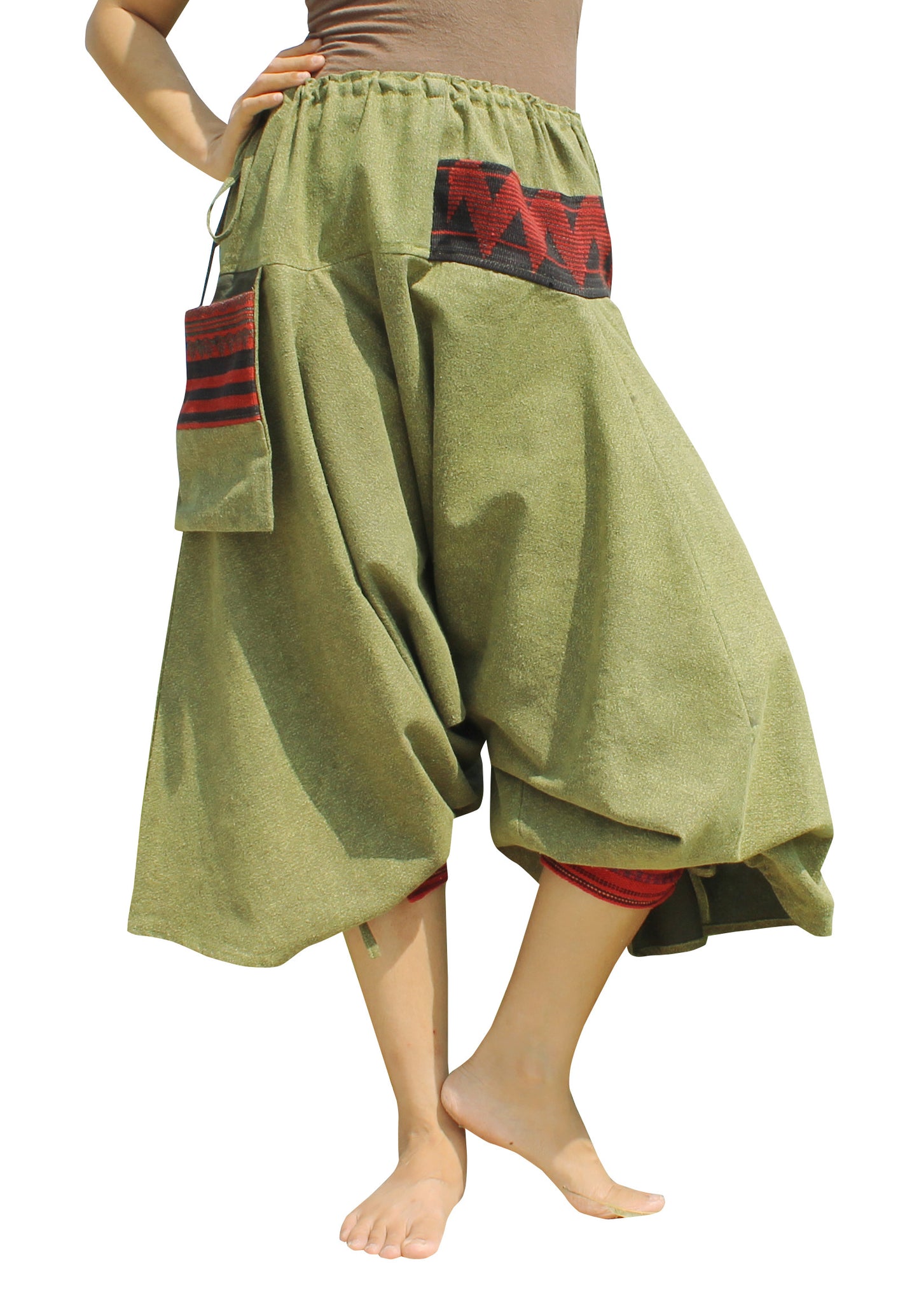 RaanPahMuang Aladin Pants Japanese style with Tied Cuffs and Woven Patches