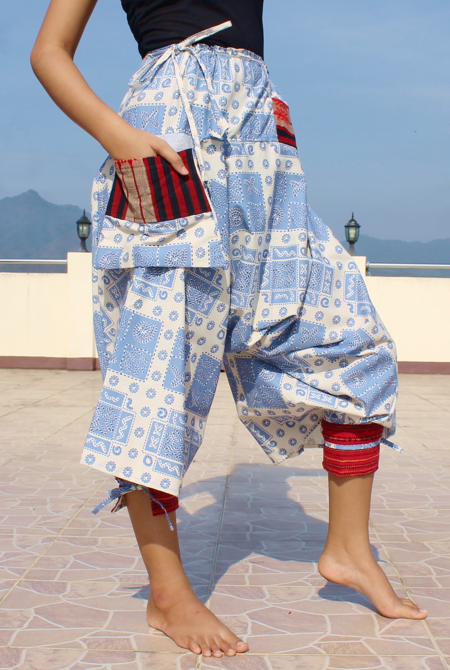 RaanPahMuang Aladin Pants Japanese style with Tied Cuffs and Woven Patches