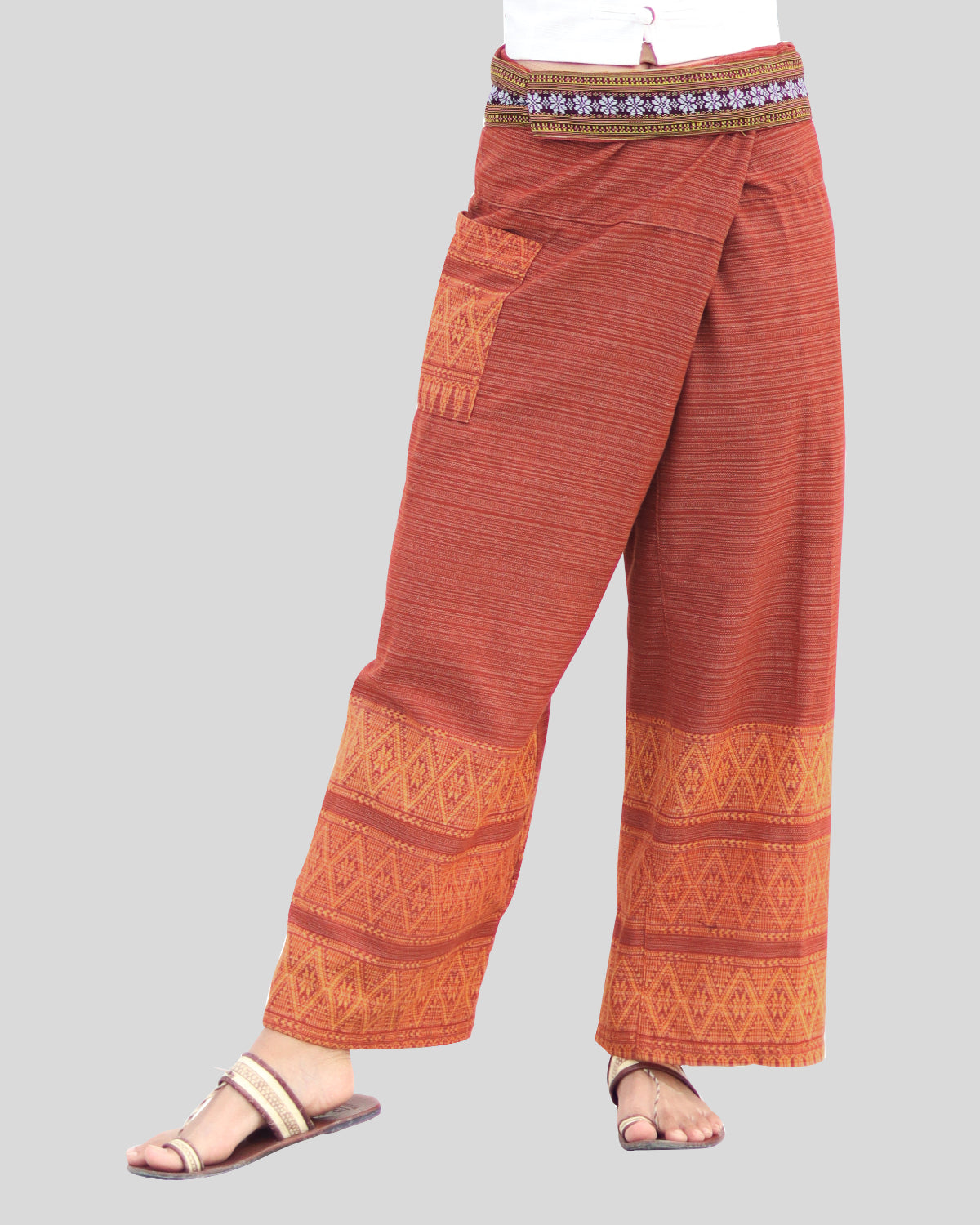 RaanPahMuang Striped Cotton Thai Fisherman Wrap Pants Thai stamped Art Print