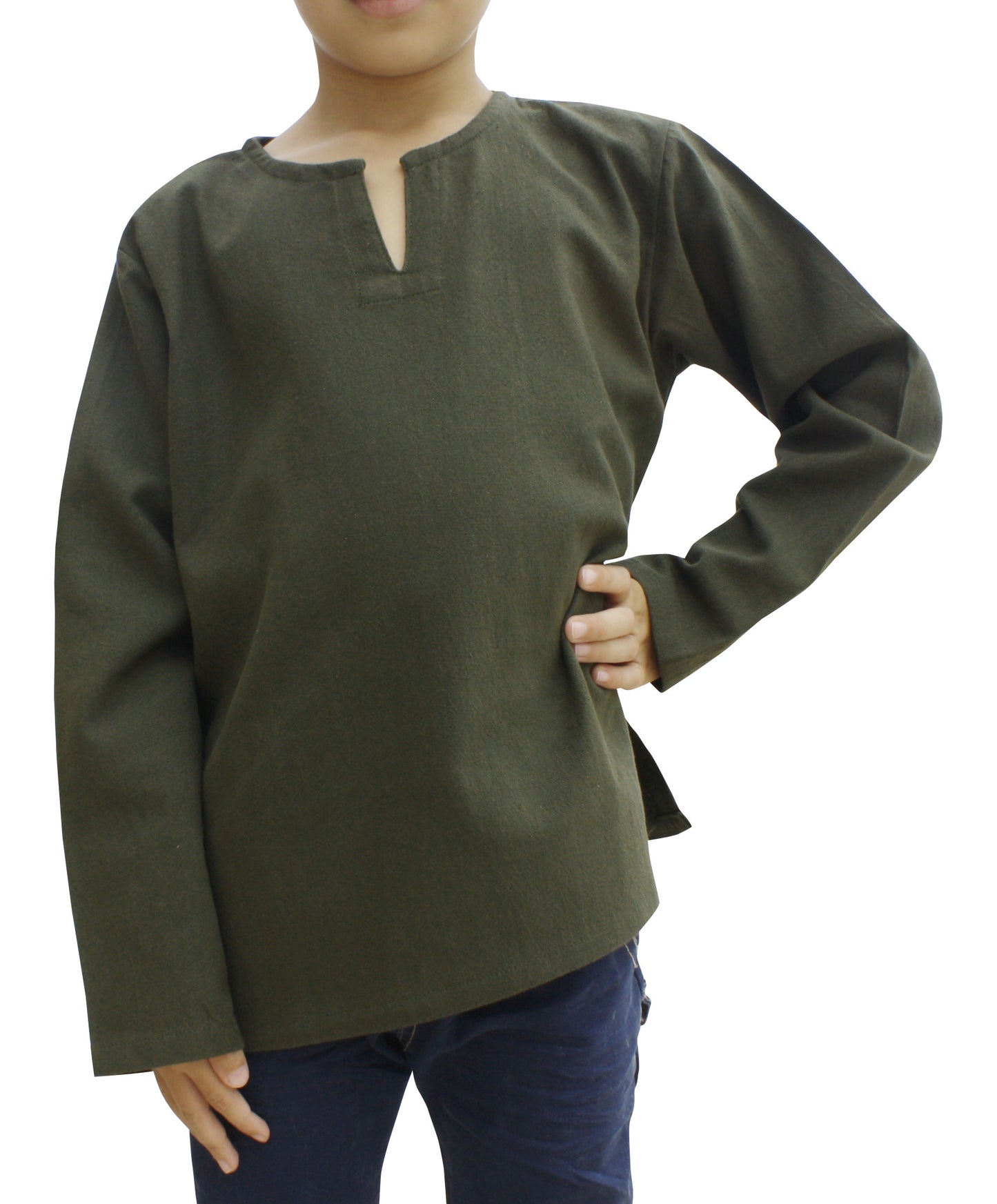 RaanPahMuang Open Peasants Collar Long Sleeve Children Shirt Many Cotton Options