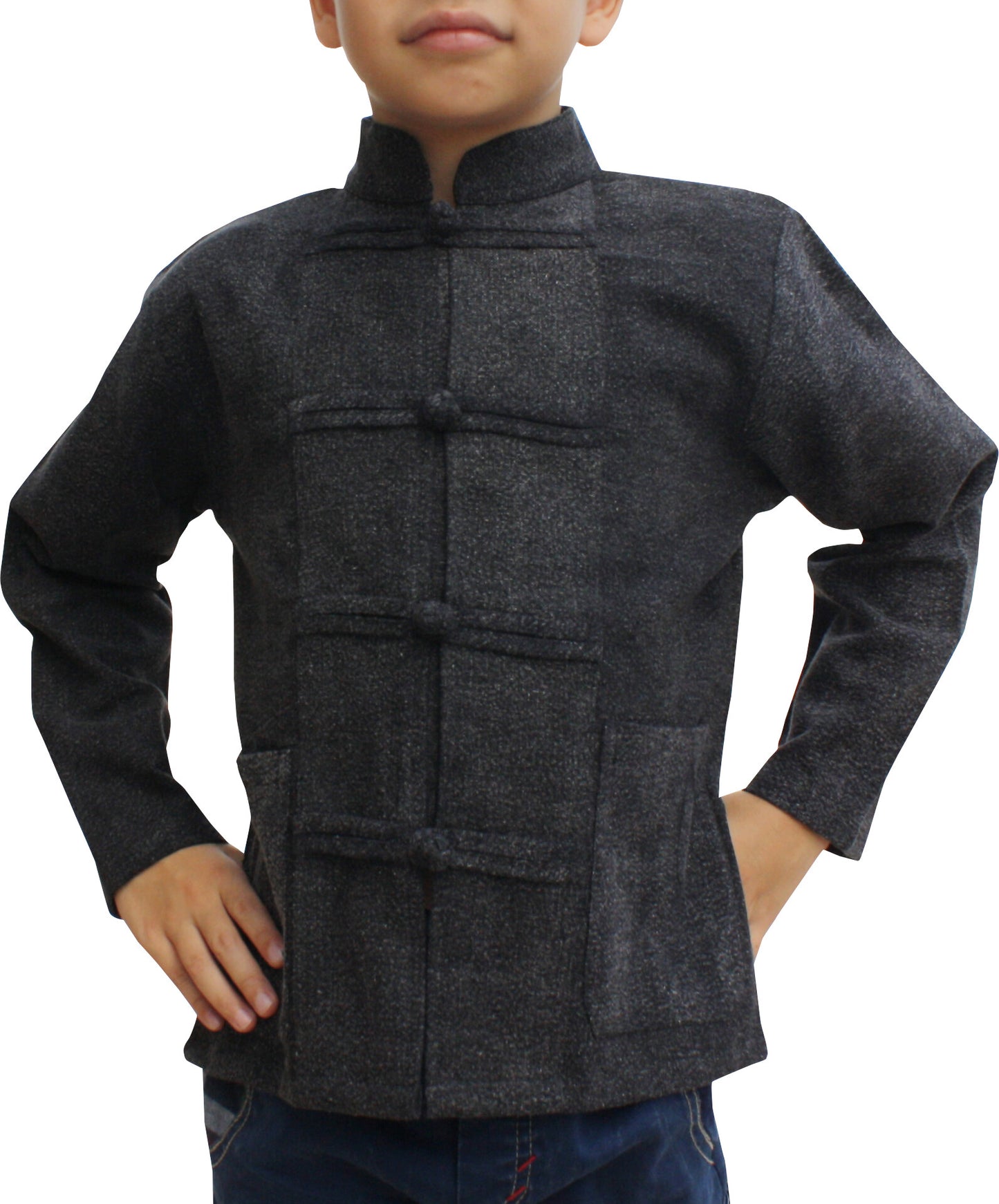 RaanPahMuang Childrens Formal Chinese Collar Long Sleeve Shirt Mixed Soft Cottons