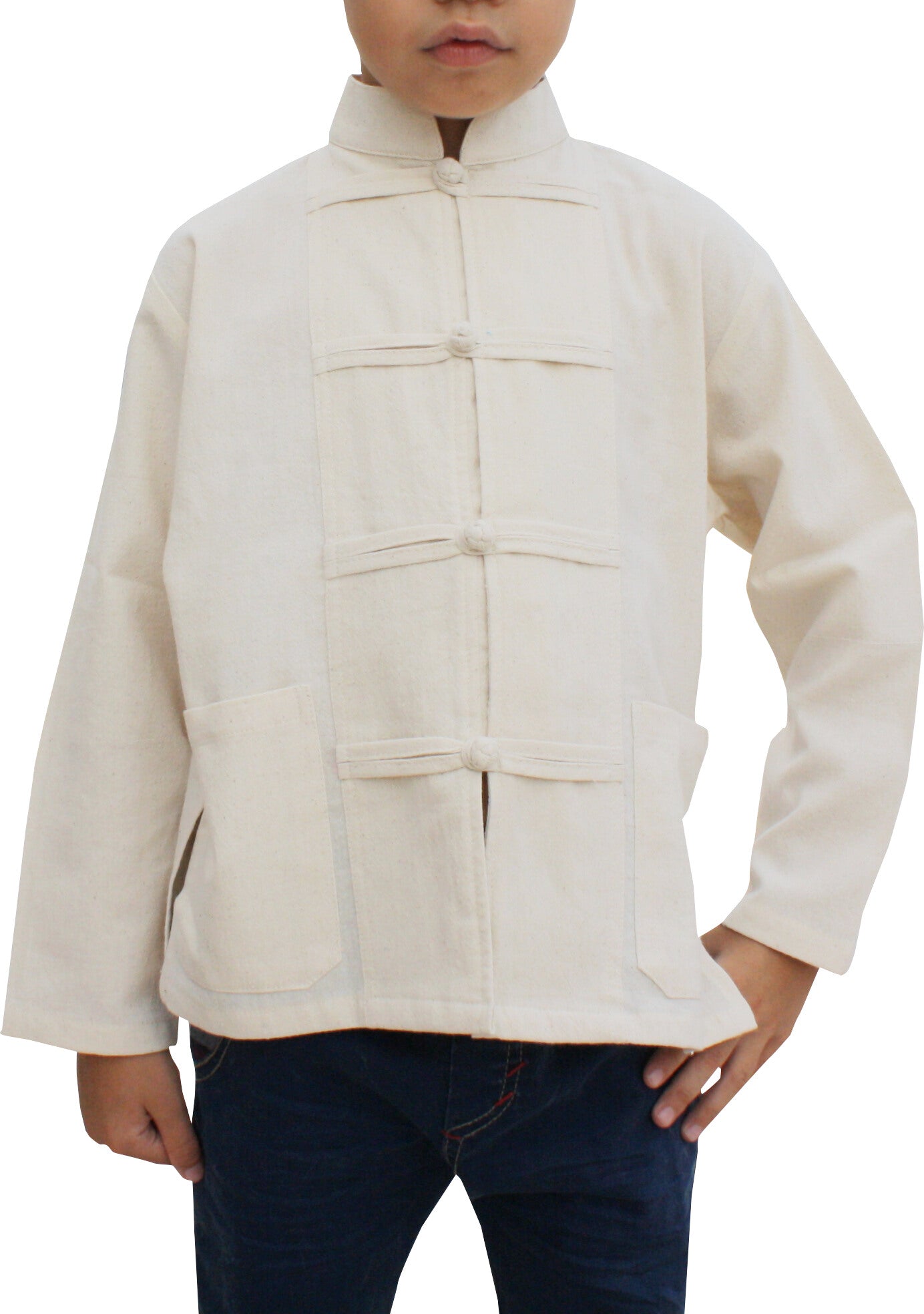 RaanPahMuang Childrens Formal Chinese Collar Long Sleeve Shirt Mixed Soft Cottons