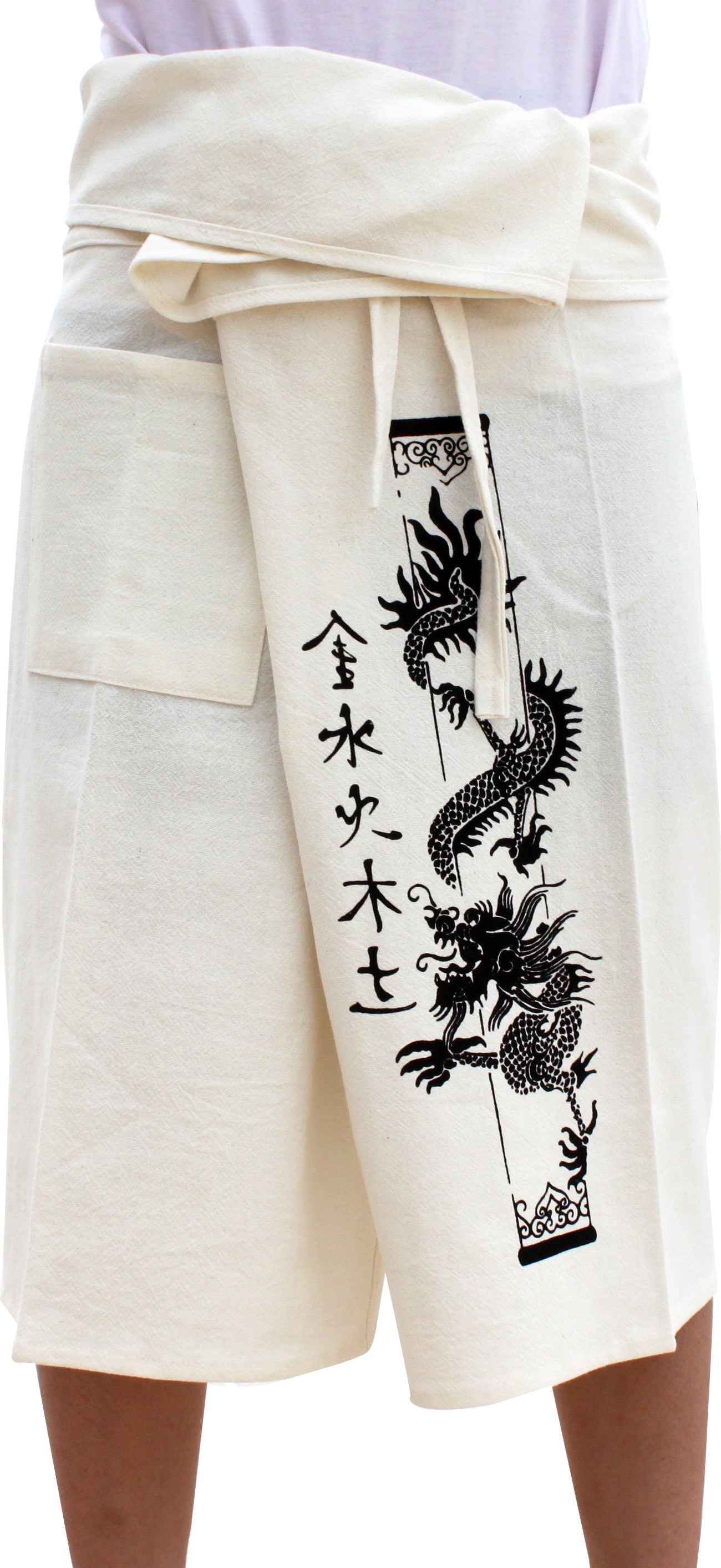 RaanPahMuang Cotton Fisherman Capri Wrap Shorts Tattoo Dragon Print