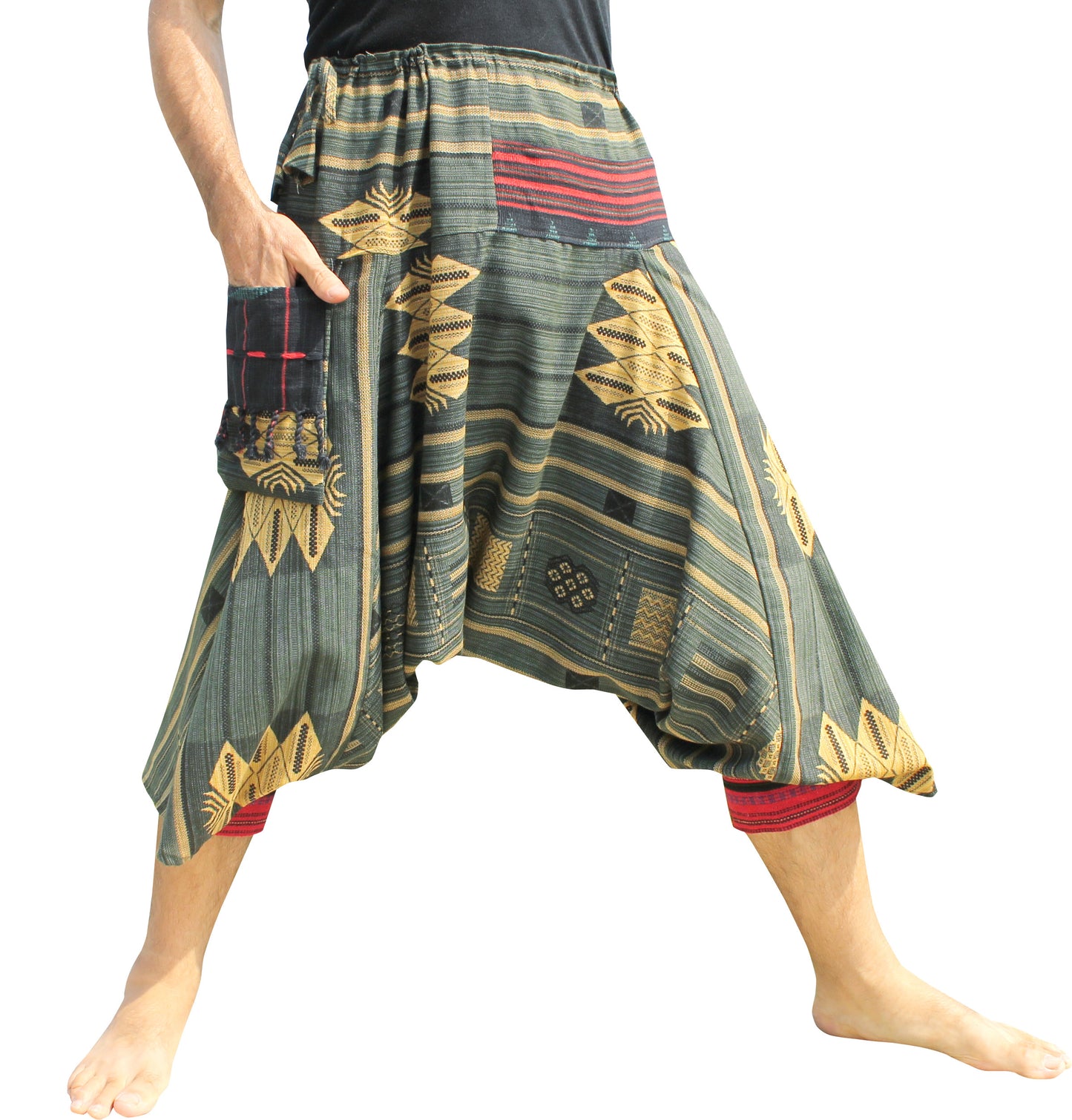 RaanPahMuang Aladin Pants Japanese style with Tied Cuffs and Woven Patches
