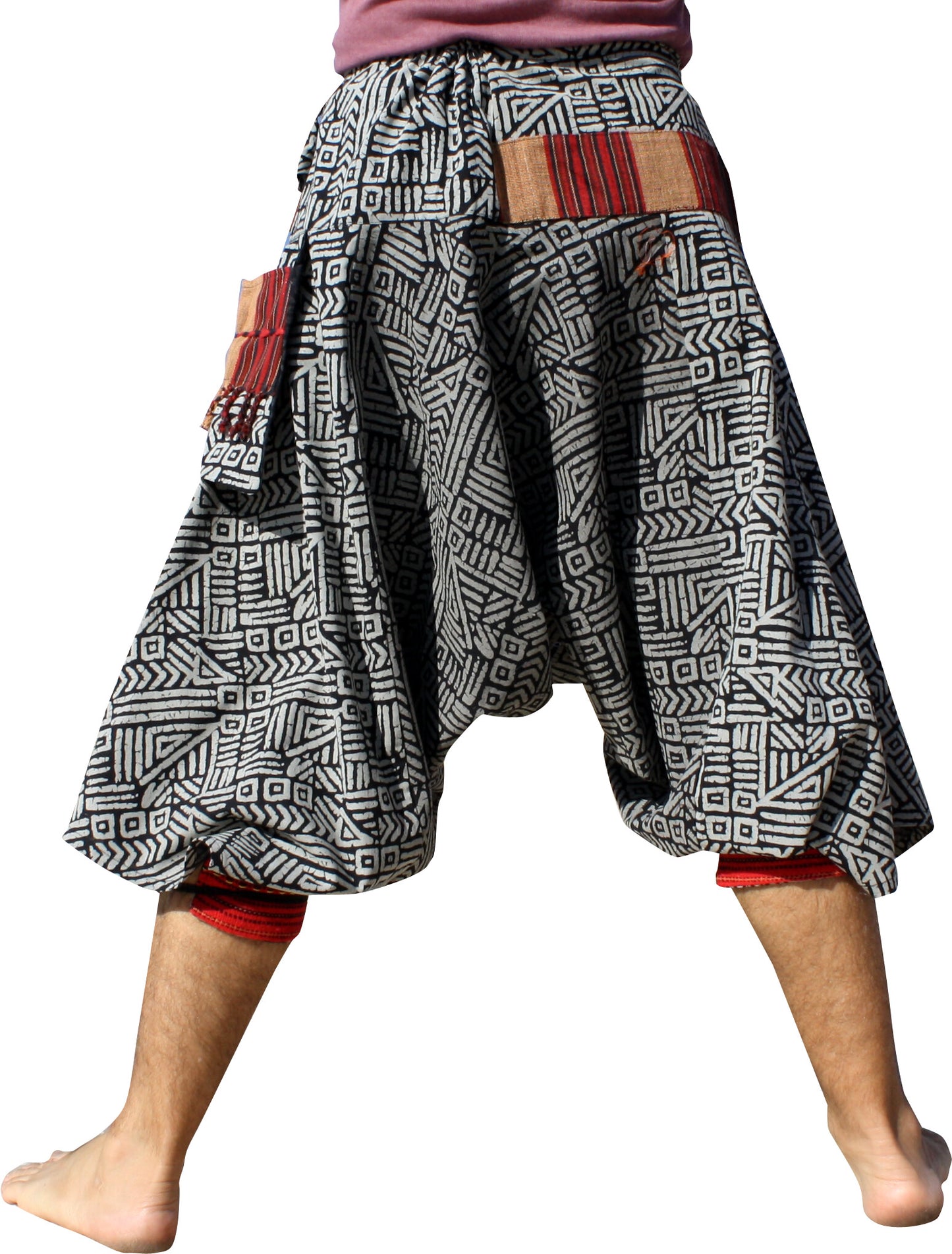 Aladin Pants Japanese style with Tied Cuffs and Woven Patches