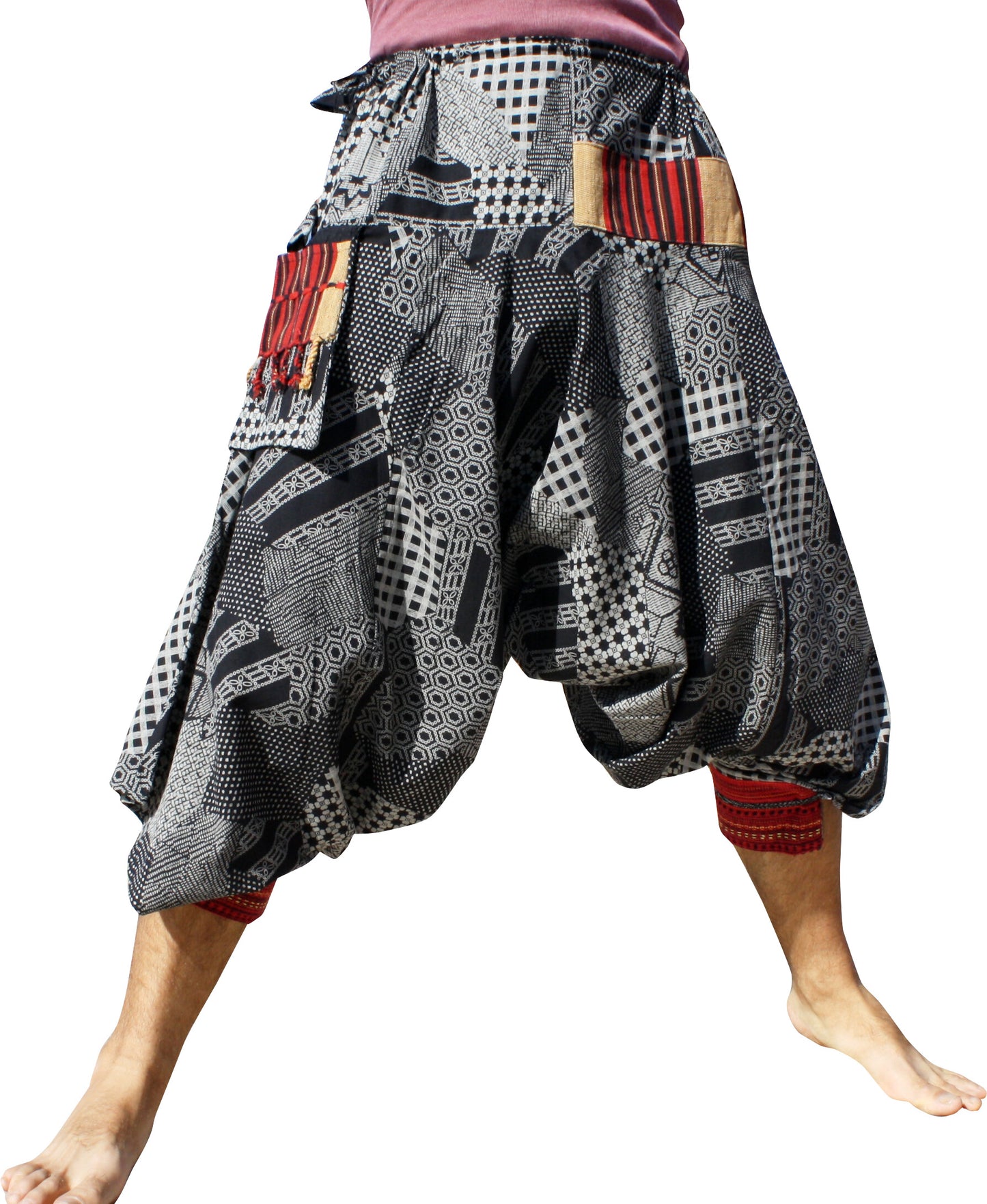 Aladin Pants Japanese style with Tied Cuffs and Woven Patches