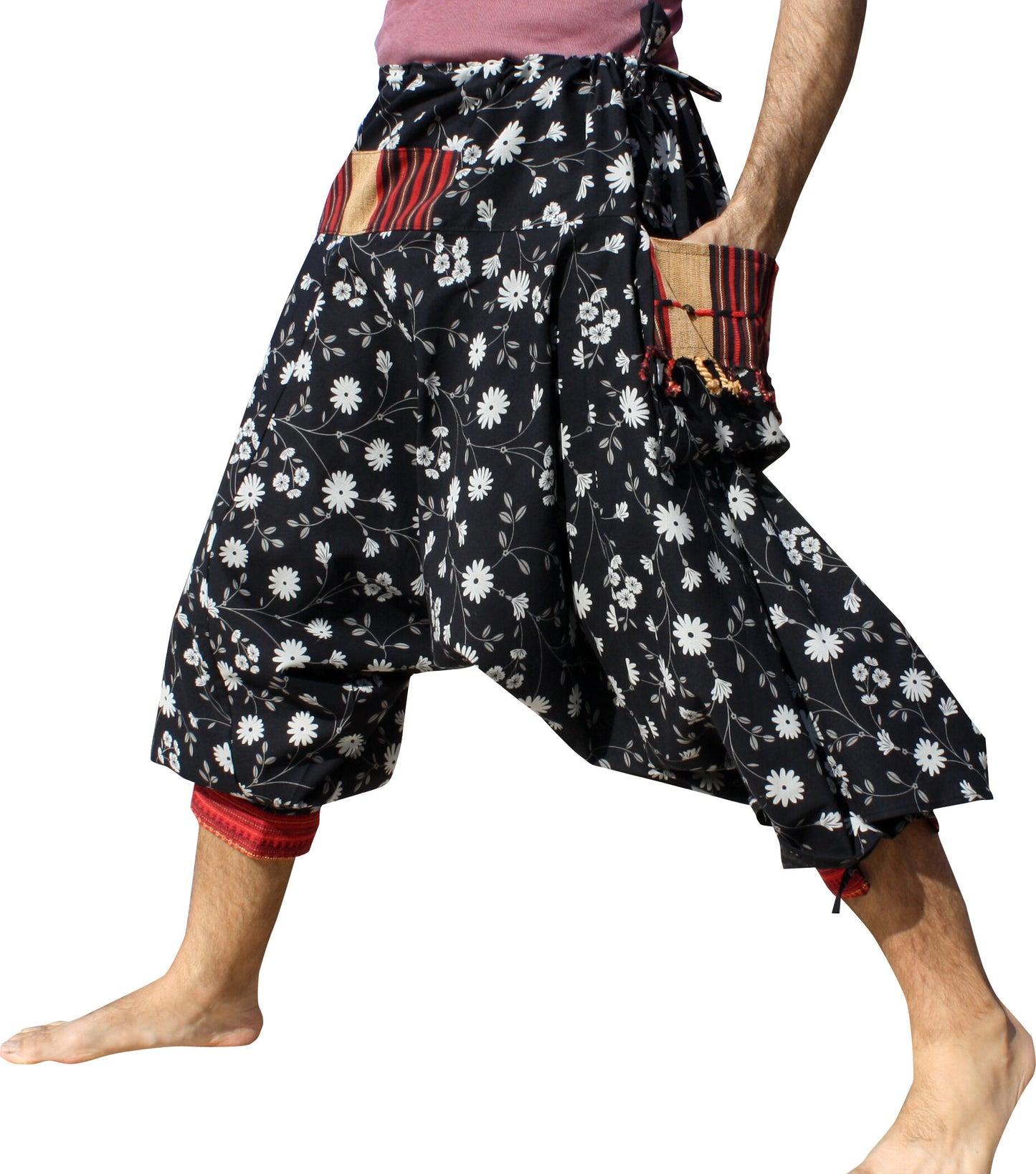 Aladin Pants Japanese style with Tied Cuffs and Woven Patches