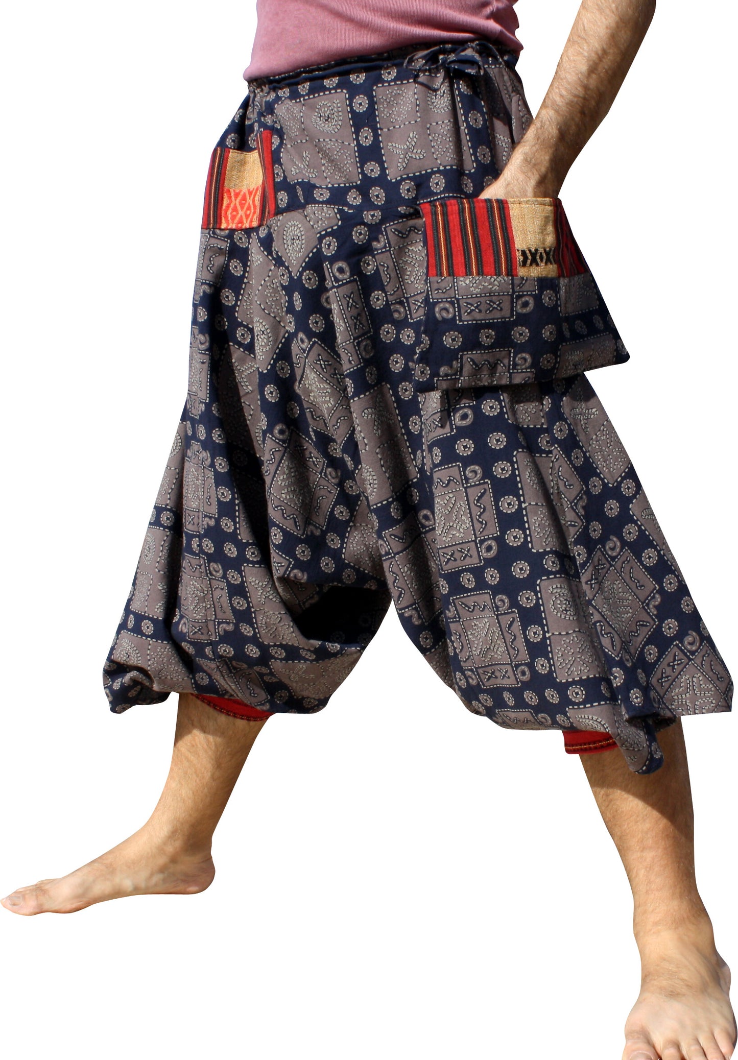 RaanPahMuang Aladin Pants Japanese style with Tied Cuffs and Woven Patches