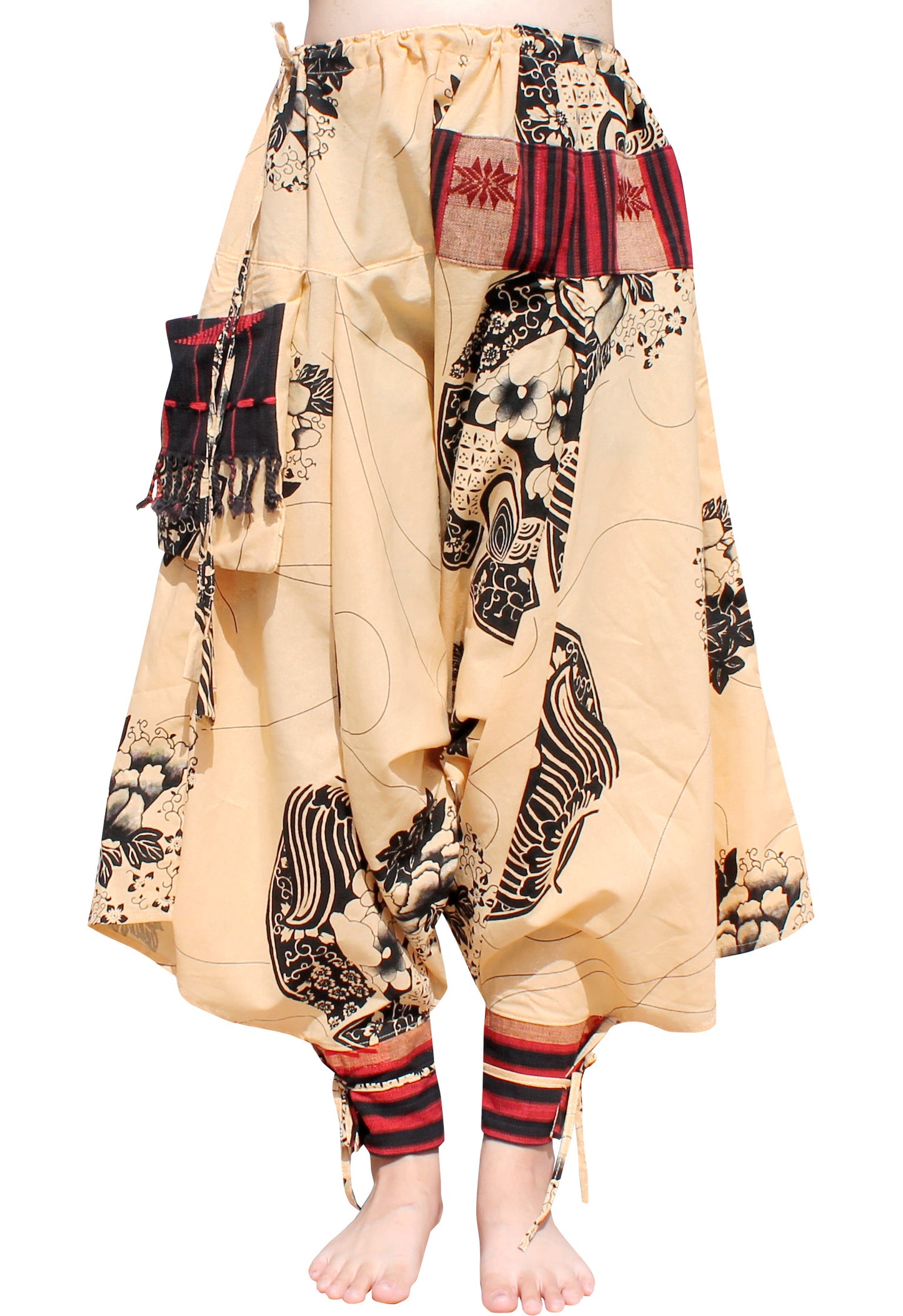 RaanPahMuang Aladin Pants Japanese style with Tied Cuffs and Woven Patches