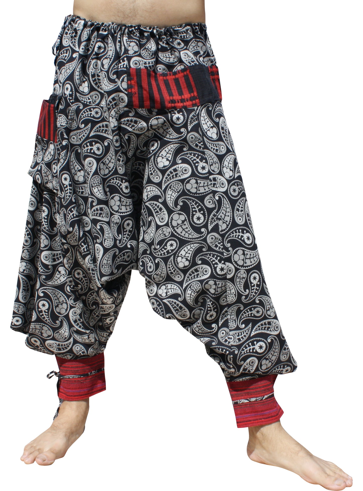 Aladin Pants Japanese style with Tied Cuffs and Woven Patches