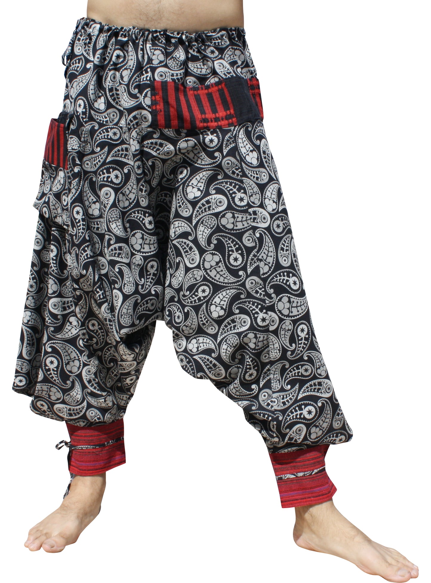 RaanPahMuang Aladin Pants Japanese style with Tied Cuffs and Woven Patches